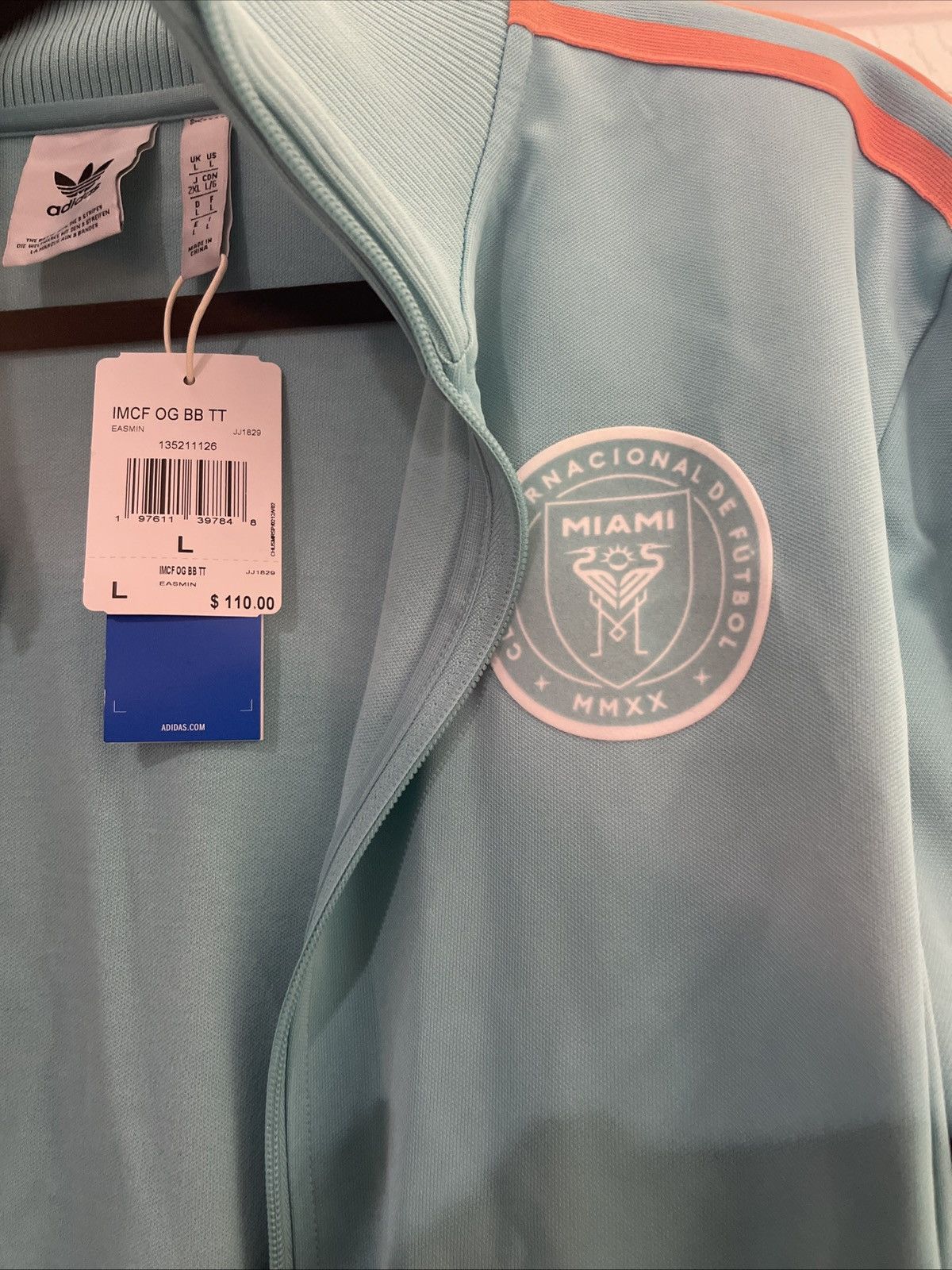 Adidas Adidas Inter Miami CF Soccer Track Jacket Aqua Orange size L Size US L / EU 52-54 / 3 - 2 Thumbnail