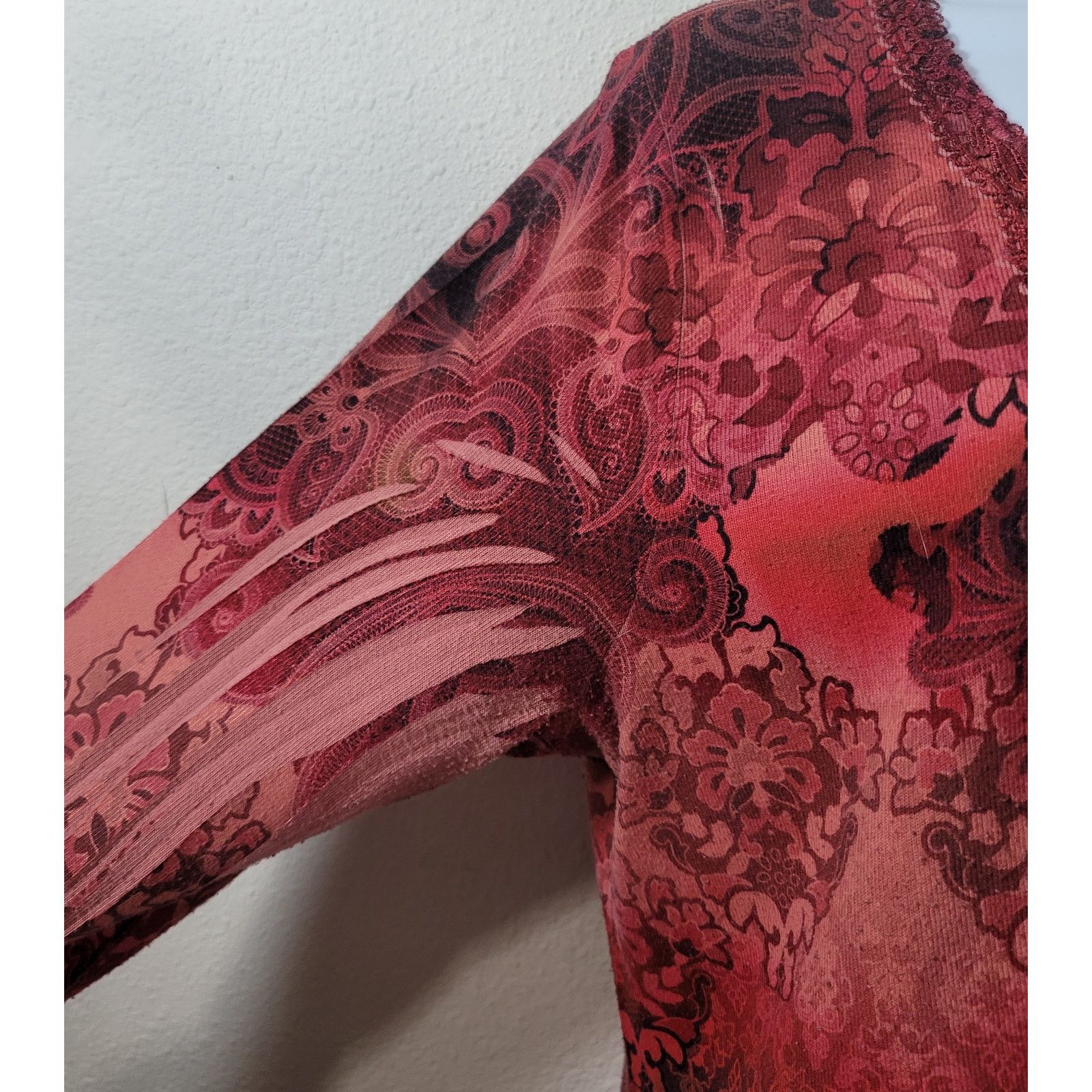 Other World Unity Red Burgundy Lace Bodice Rhinestone Top Large Size L / US 10 / IT 46 - 6 Thumbnail