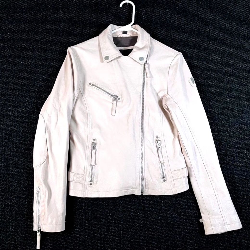 Vintage MAURITIUS Sofia Soft Pink Lambs Leather Moto Style Jacket Women Size 6 Pink Womens Leather Moto Style Jacket Track Jacket Size M / US 6-8 / IT 42-44 - 2 Thumbnail