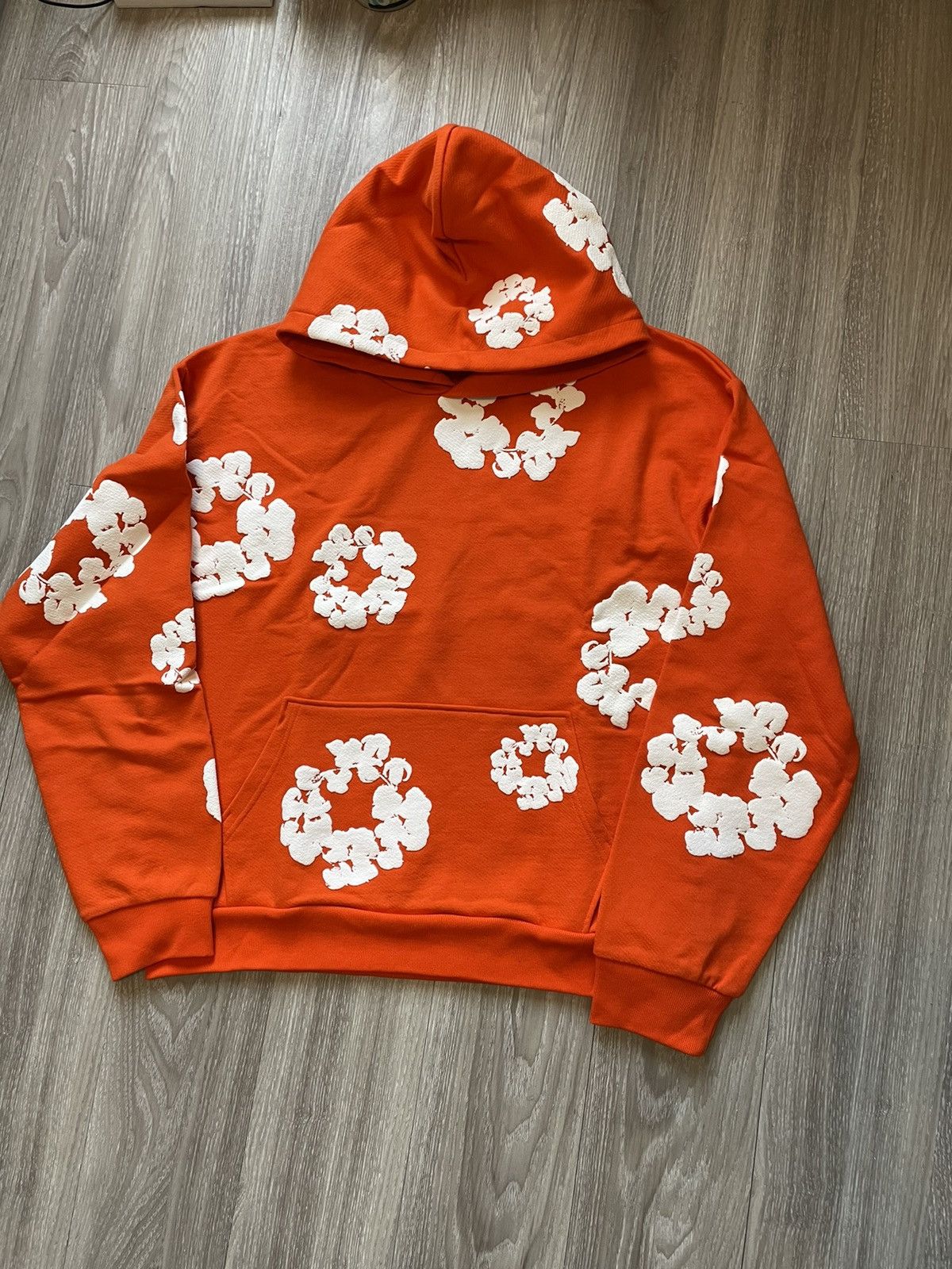 image of Denim Tears Wreath Hoodie in Orange, Men's (Size 2XL)