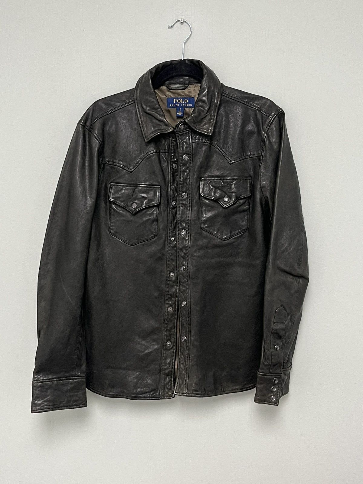 Ralph Lauren Washed Olive Green Leather Shirt Jacket SMALL Size US S / EU 44-46 / 1 - 7 Thumbnail