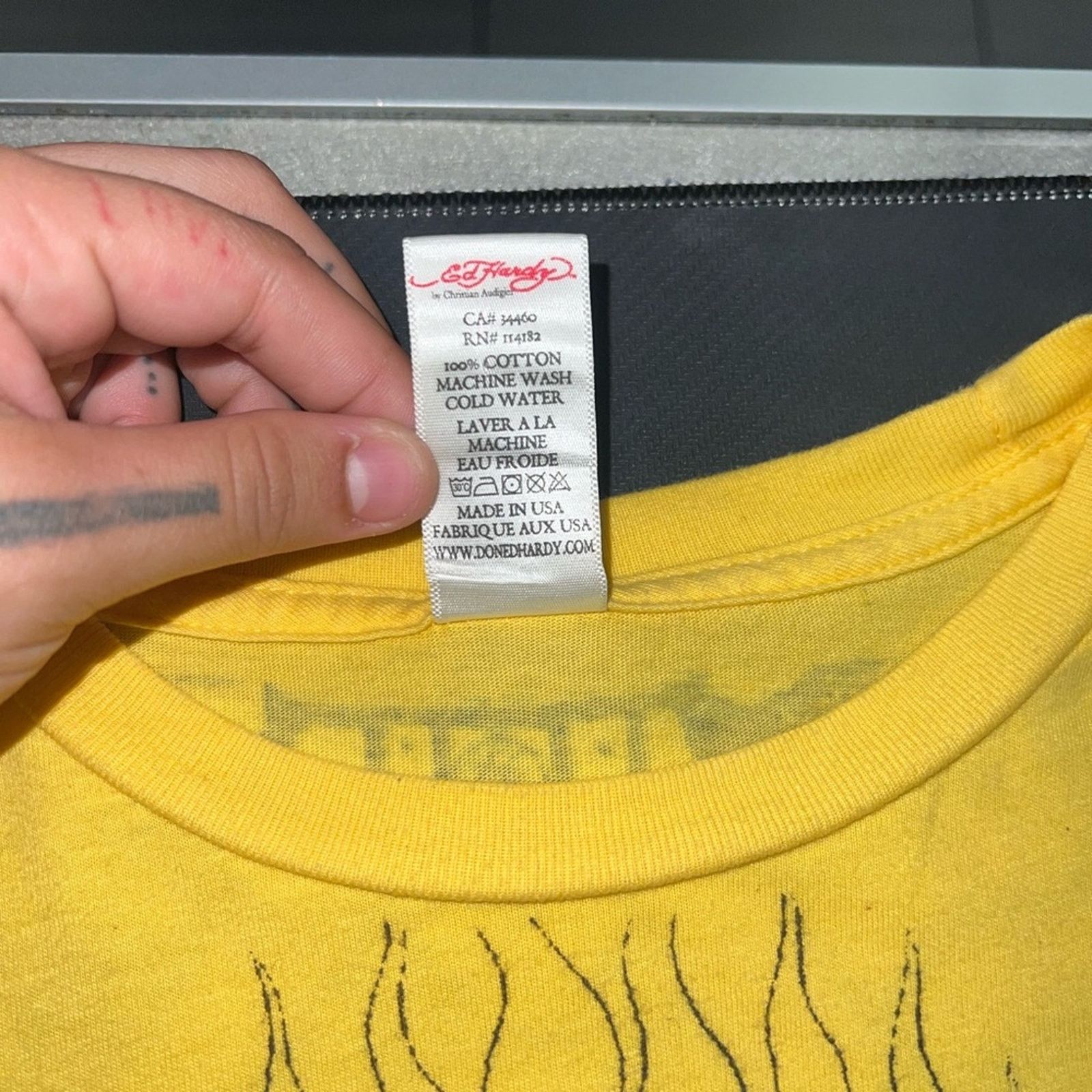 Ed Hardy Ed Hardy “Erase All Fears” Snake Dagger Graphic yellow Tee Size US XL / EU 56 / 4 - 4 Thumbnail