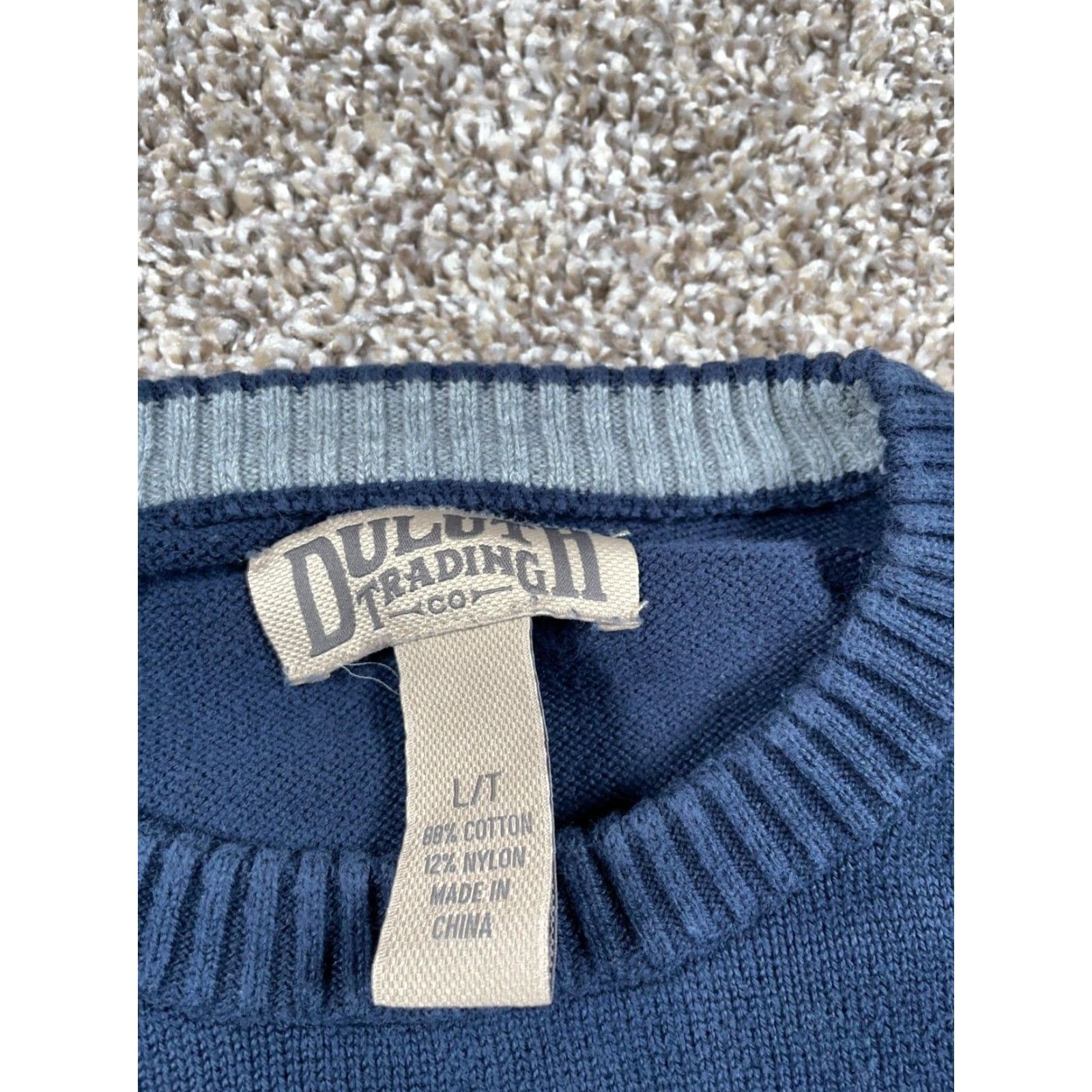 Vintage Duluth Men's Sweater Crewneck Large Tall Dark Blue Chunky Knit Cotton Blend Pullover Solid Classic Preppy Retro Size US L / EU 52-54 / 3 - 4 Thumbnail