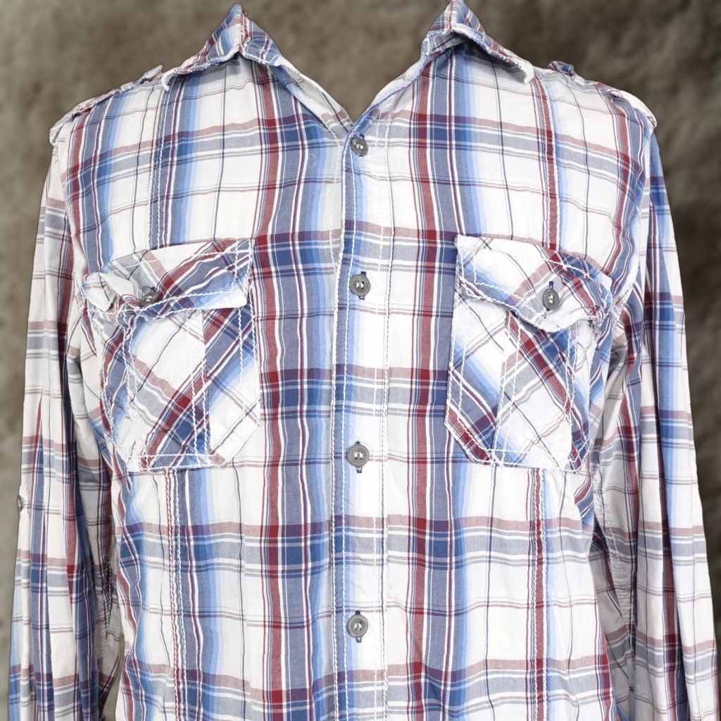BKE BKE Shirt Mens Large White Blue Red Plaid Slim Fit Western Snap Front Casual Size US L / EU 52-54 / 3 - 1 Thumbnail