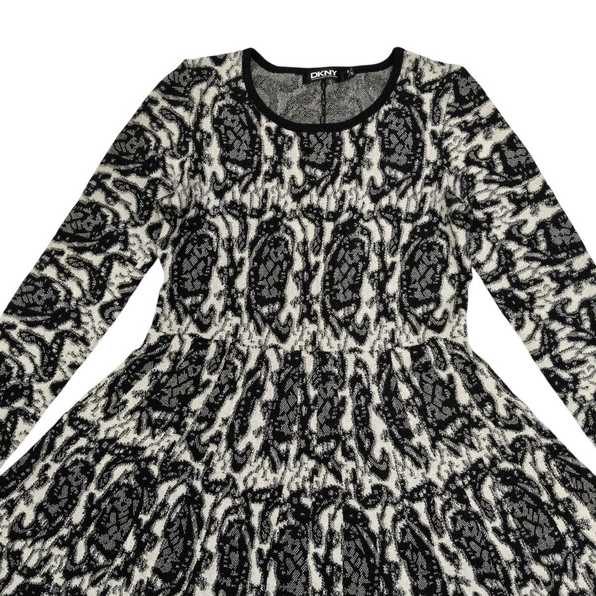 DKNY DKNY Black White Patterned Knit Long Sleeve Dress Size S / US 4 / IT 40 - 4 Thumbnail