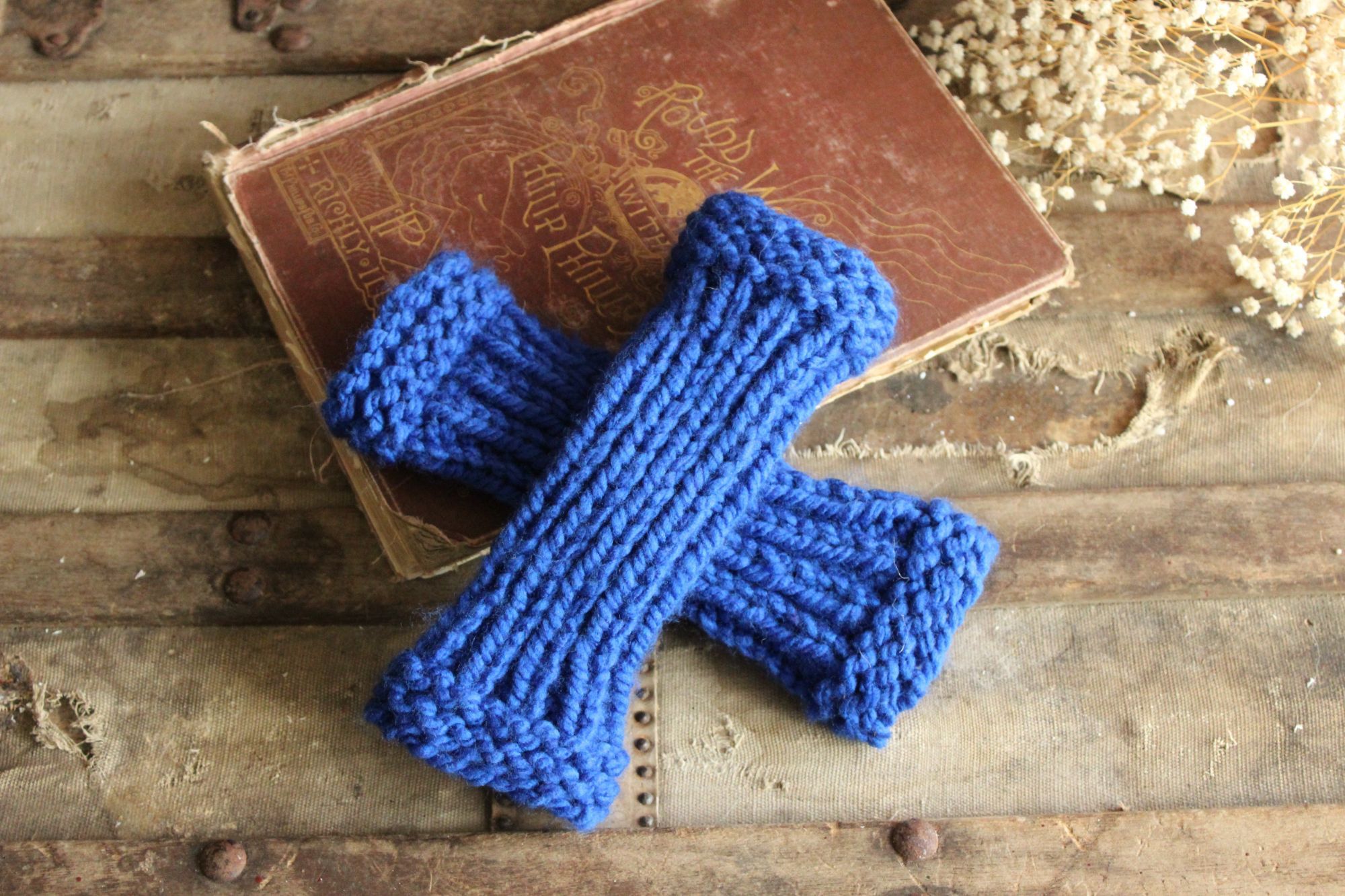 Handmade Hand Knit Fingerless Gloves, Armwarmers in Blue Yarn, Womens Size ONE SIZE - 2 Thumbnail