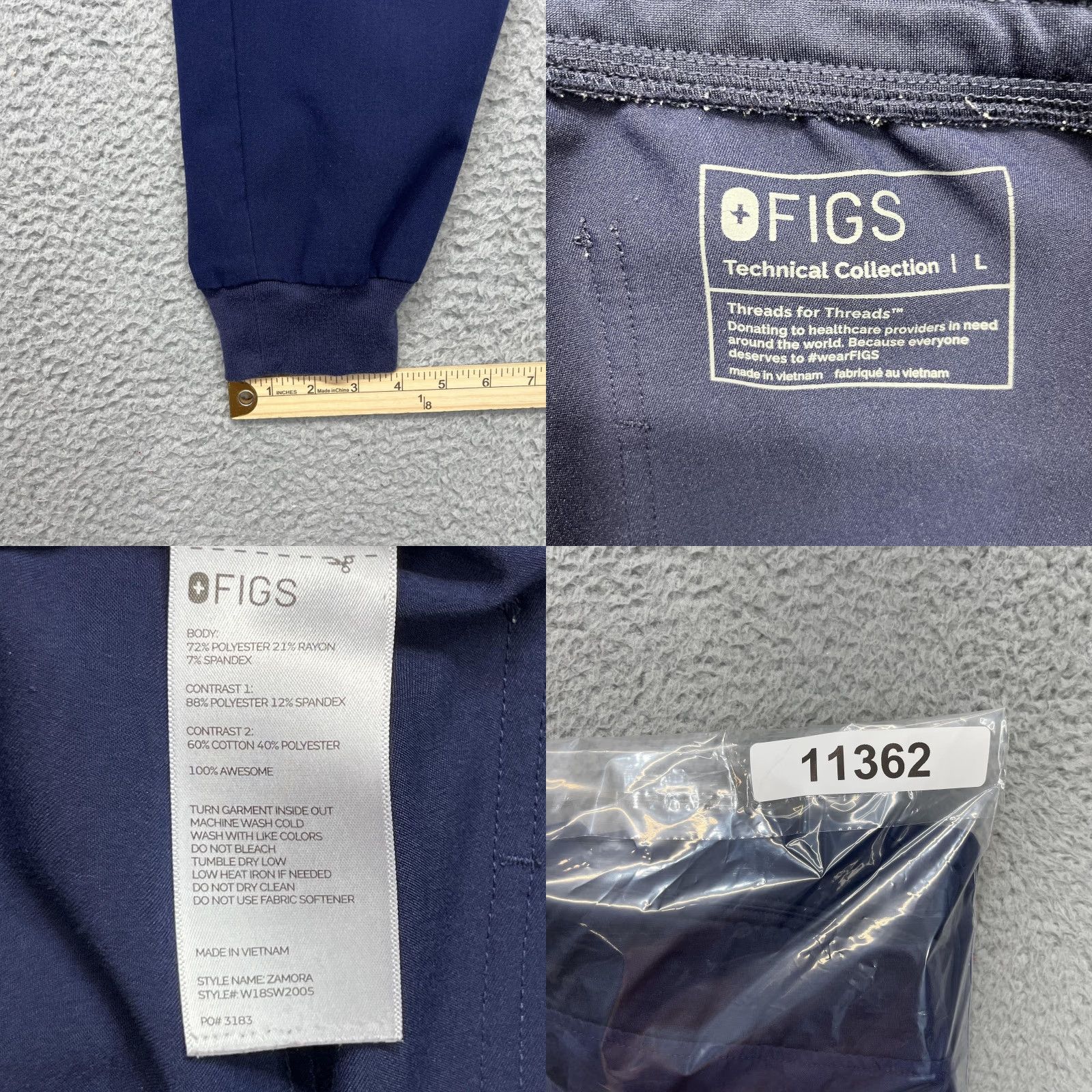 Vintage FIGS Zamora Jogger Scrub Pants Womens L Blue Technical Collection Medical Cargo Pant Size 36" / US 14 / IT 50 - 10 Thumbnail