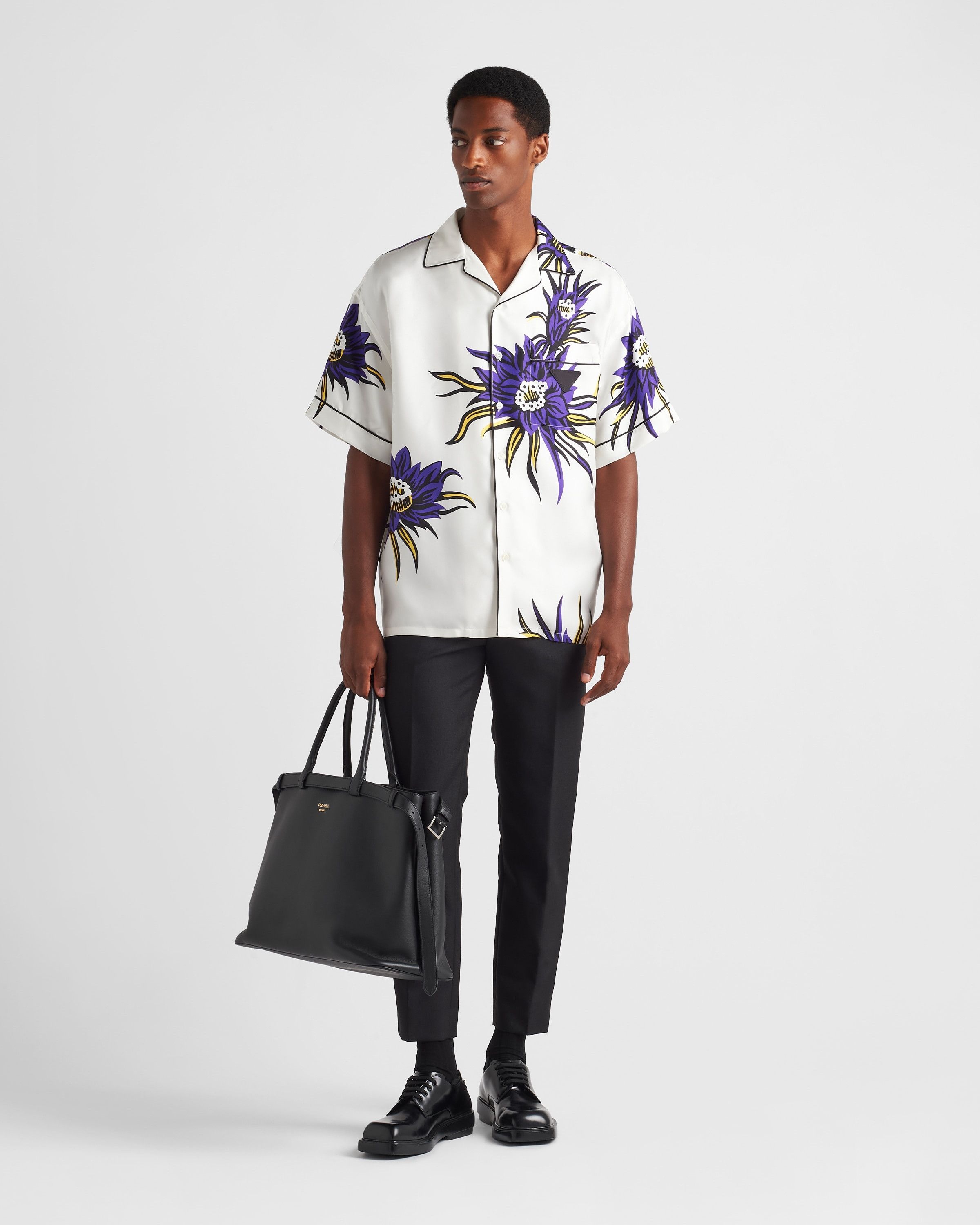 Prada o1bcso1str1025 Twill Lilium Short Sleeve Silk Shirt Size US L / EU 52-54 / 3 - 2 Thumbnail