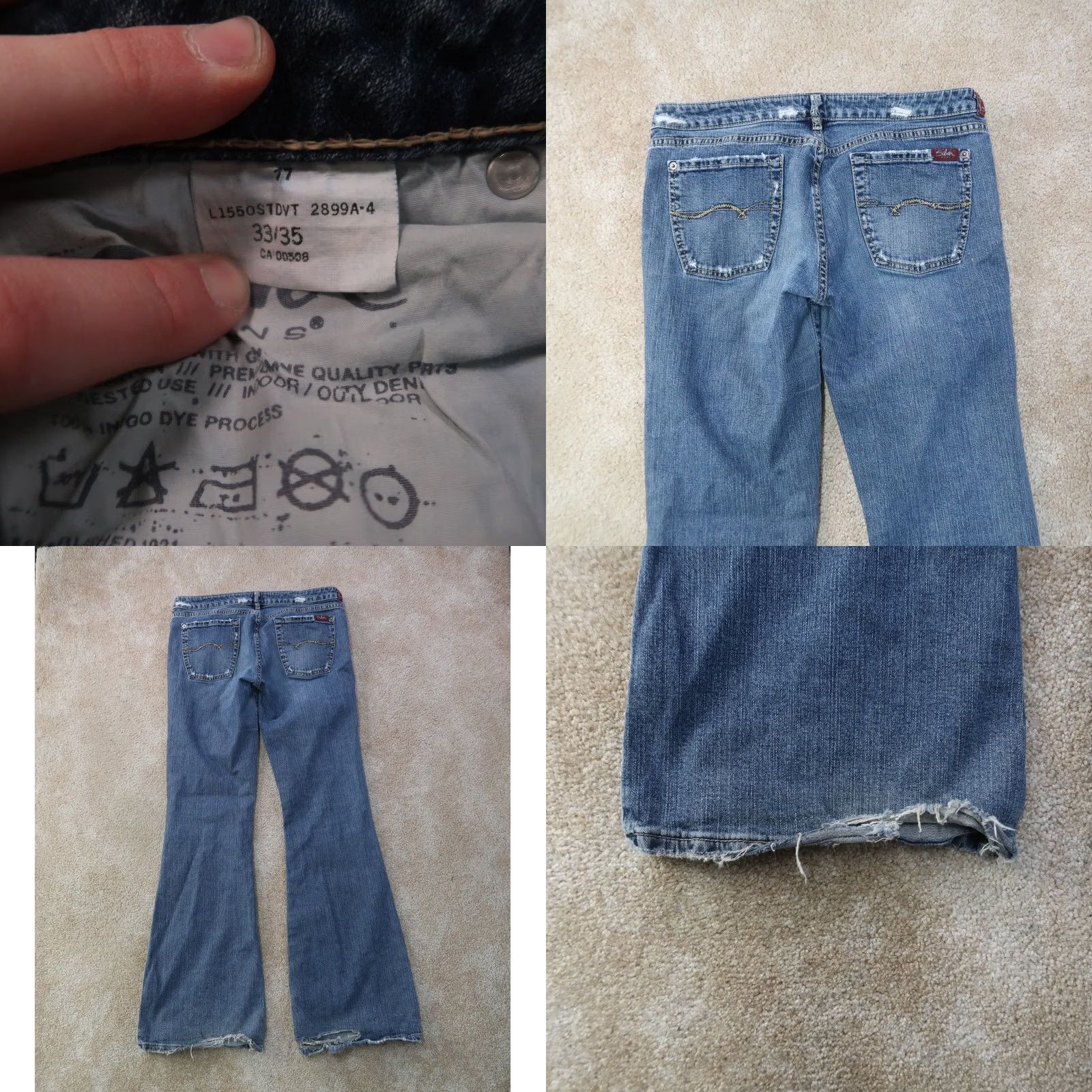 Silver Jeans Co. Silver Jeans Women's 33x35 Flared Jeans Blue Denim Low Rise 5-Pocket Stretch Distressed Slim Classic - Mens? Size 24" / US 00 / IT 34 - 8 Thumbnail