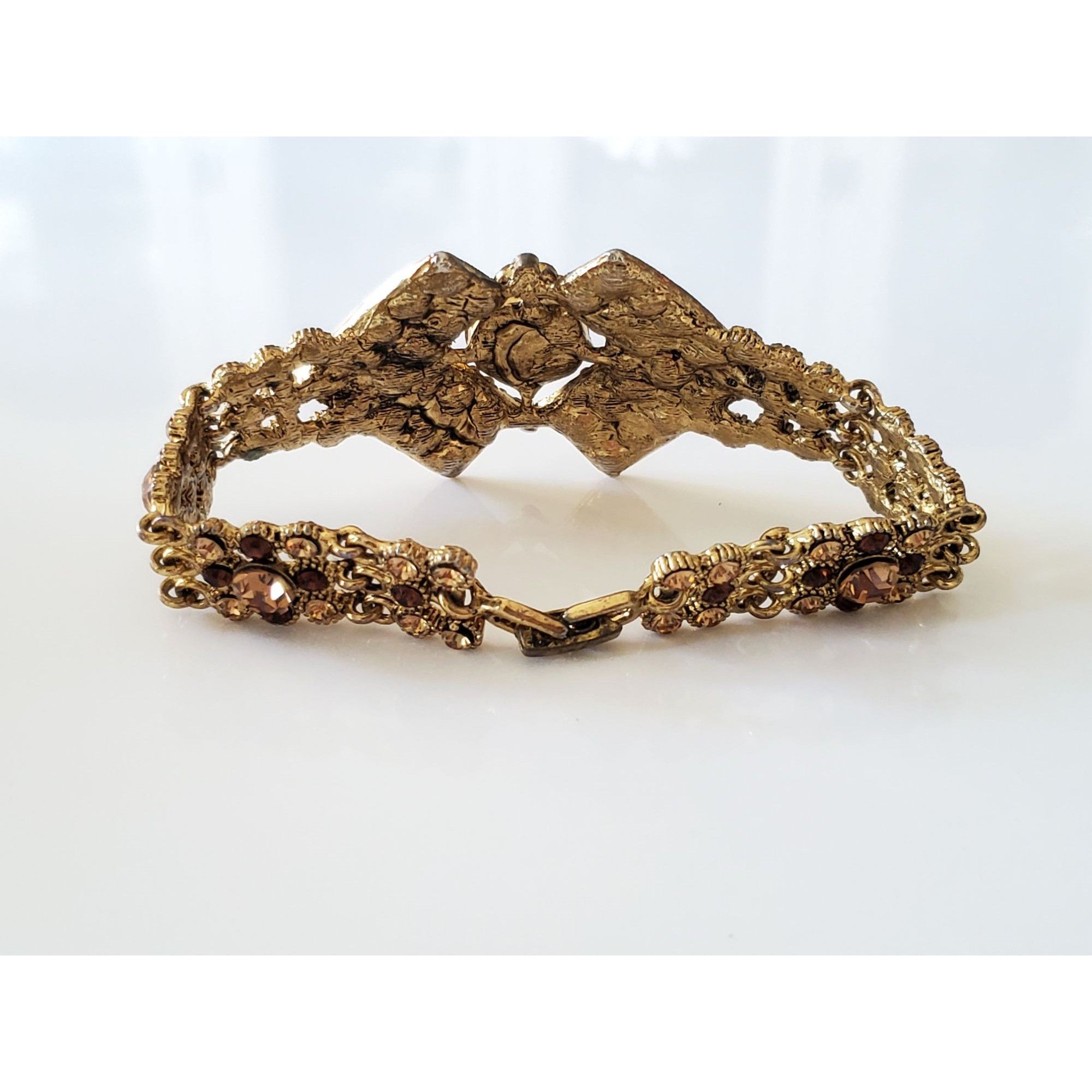 Vintage Vintage Brown and Amber Rhinestone Panel Bracelet Size ONE SIZE - 4 Thumbnail