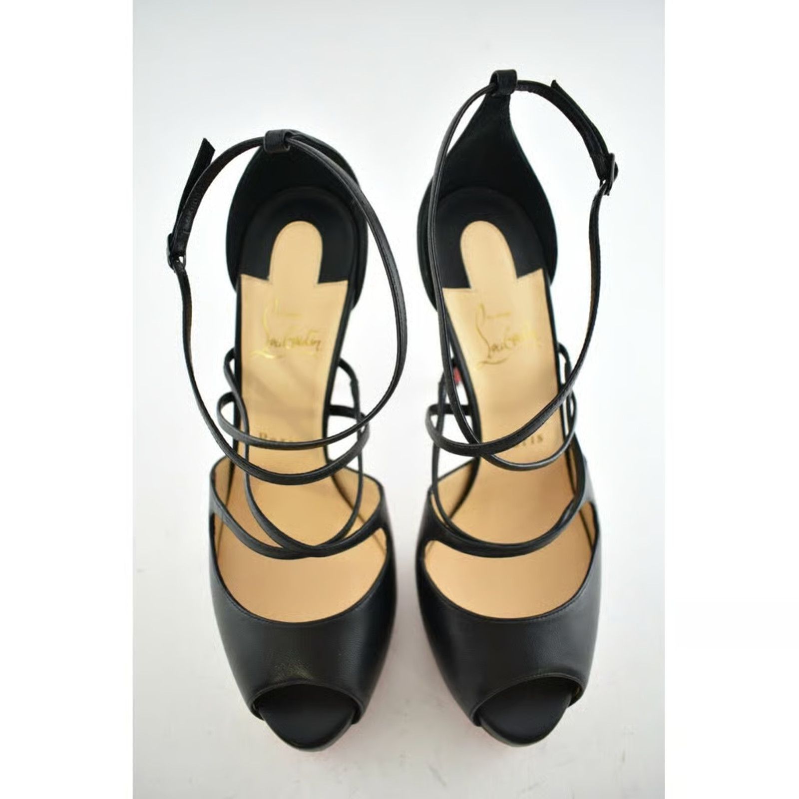Christian Louboutin Holly Alta 120 Black Criss Cross Strap Sandal Heel Pump 42 Size US 12 / IT 42 - 6 Thumbnail