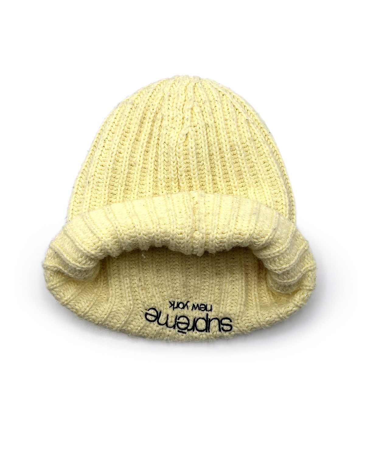 Supreme Supreme New York Logo Pale Yellow Rib Knit Beanie Size ONE SIZE - 6 Thumbnail