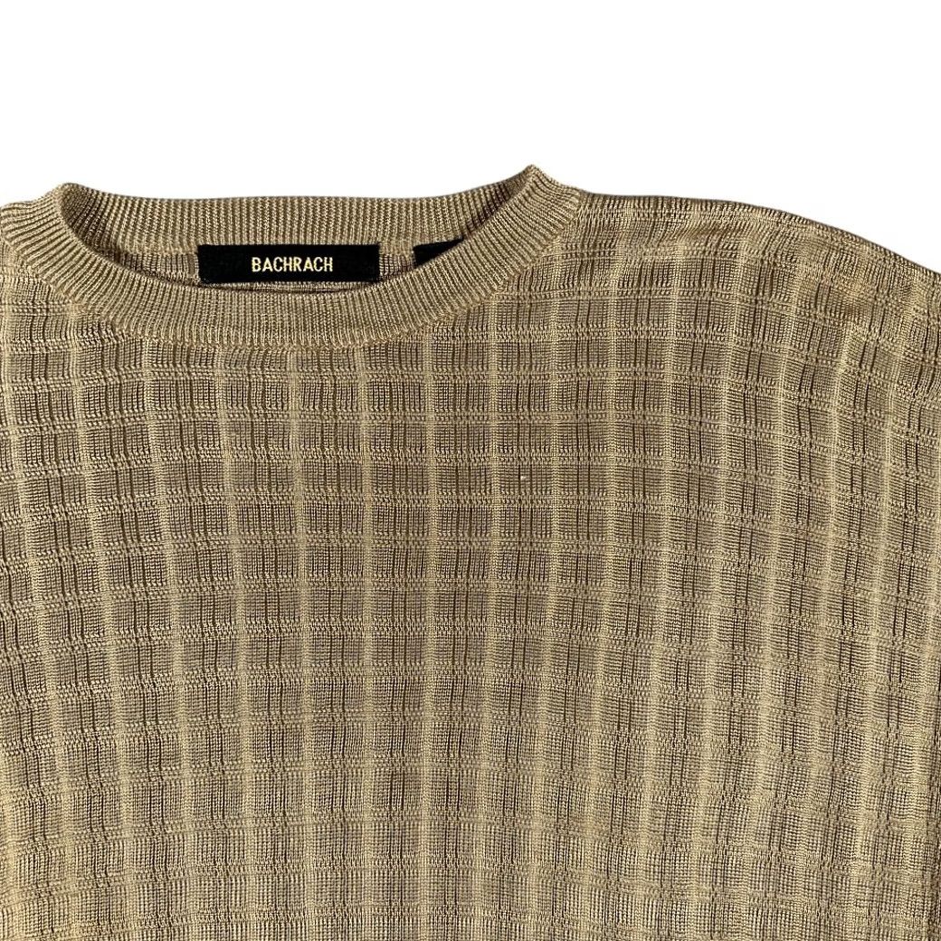 Vintage Bachrach Sweater Adult EXTRA LARGE Brown Geometric Textured Grid Relaxed Mens XL Crew Neck Knit PullOver Cotton Blend Size US XL / EU 56 / 4 - 2 Thumbnail