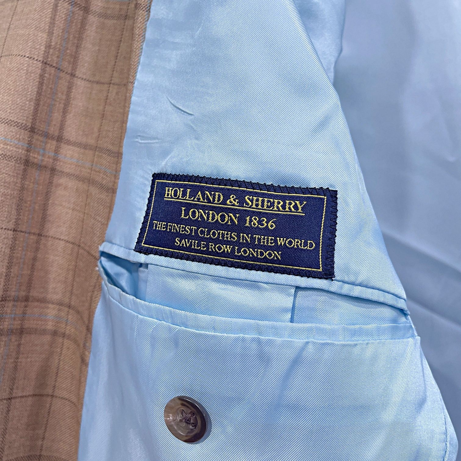 Holland & Sherry Holland & Sherry Bespoke Sport Coat Tan Plaid Savile Ro 38R Size 38R - 8 Thumbnail