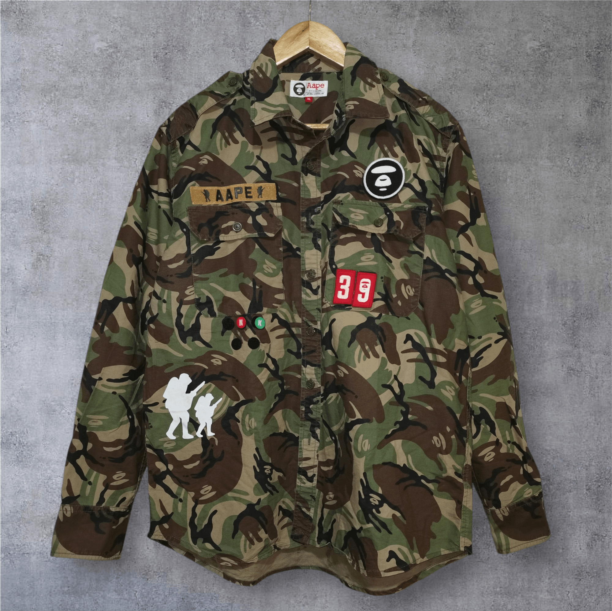 Aape AAPE by A Bathing Foot Soldier Patch Camo Shirt Size US XL / EU 56 / 4 - 1 Thumbnail