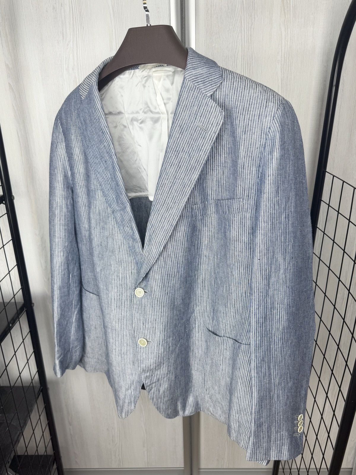 Caruso Raffaele Caruso blue striped 100% linen half lined blazer Size 48R - 5 Thumbnail