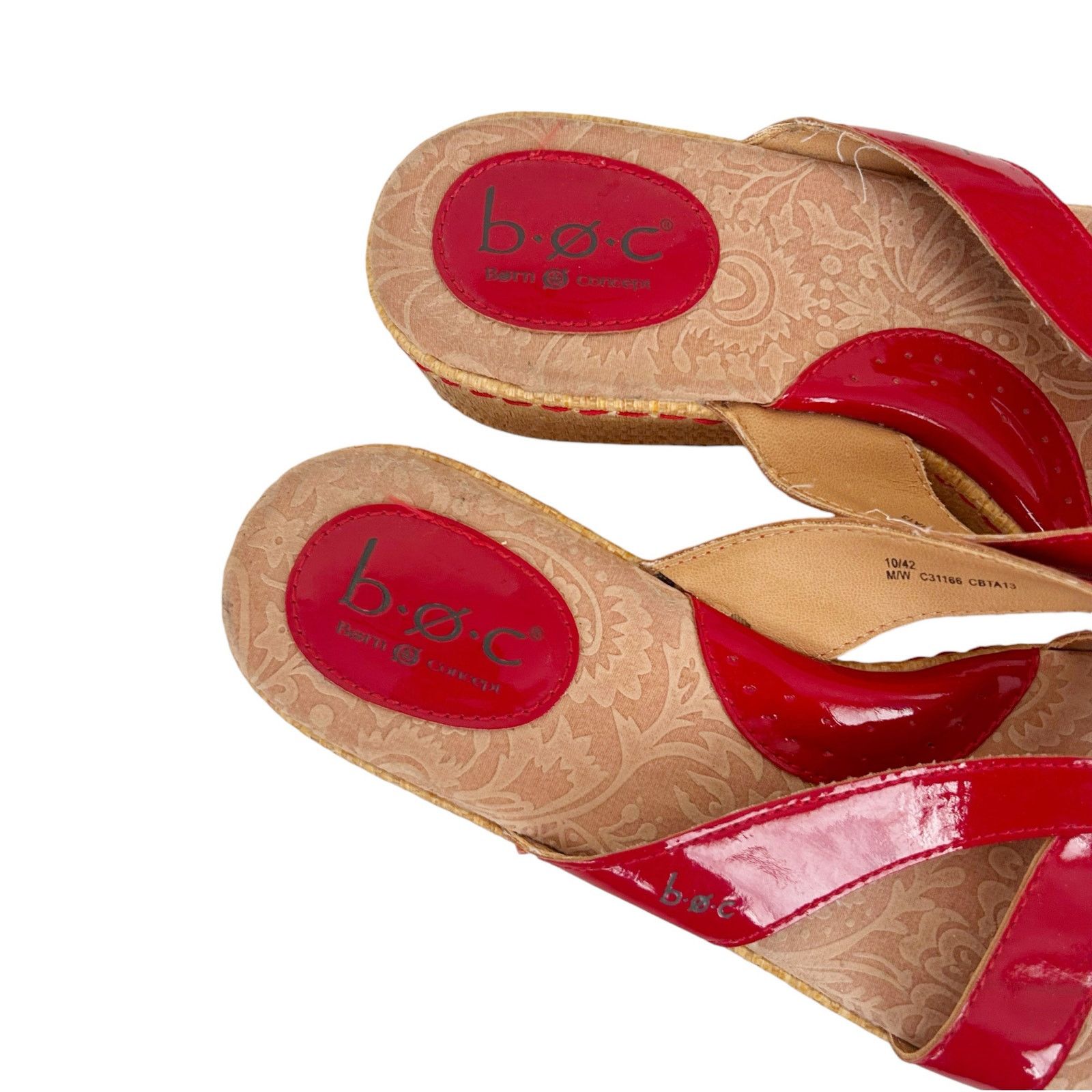 Boc BOC Red Patent Leather Cork Wedge Sandals Sz 10 Size US 10 / IT 40 - 2 Thumbnail