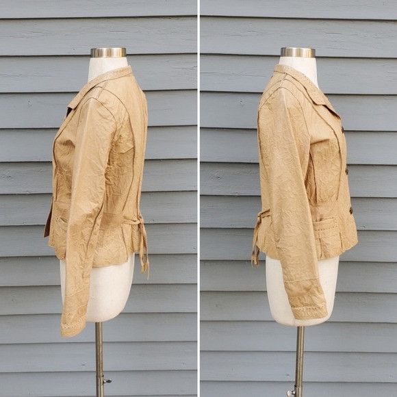 Vintage × Wilsons Leather Vintage 90s y2k Western Cowgirl Tan Crinkle Leather Coat Size S / US 4 / IT 40 - 2 Thumbnail
