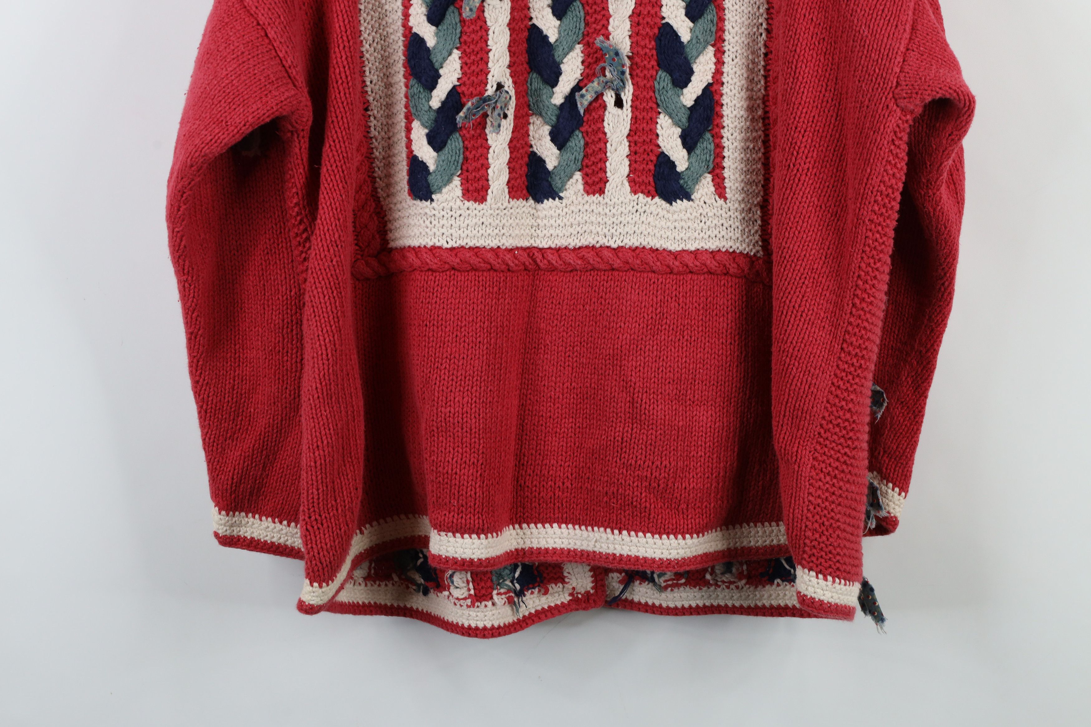 Vintage Vintage 90s Quilt Strip Fringed Chunky Knit Cardigan Sweater Size XL / US 12-14 / IT 48-50 - 13 Thumbnail