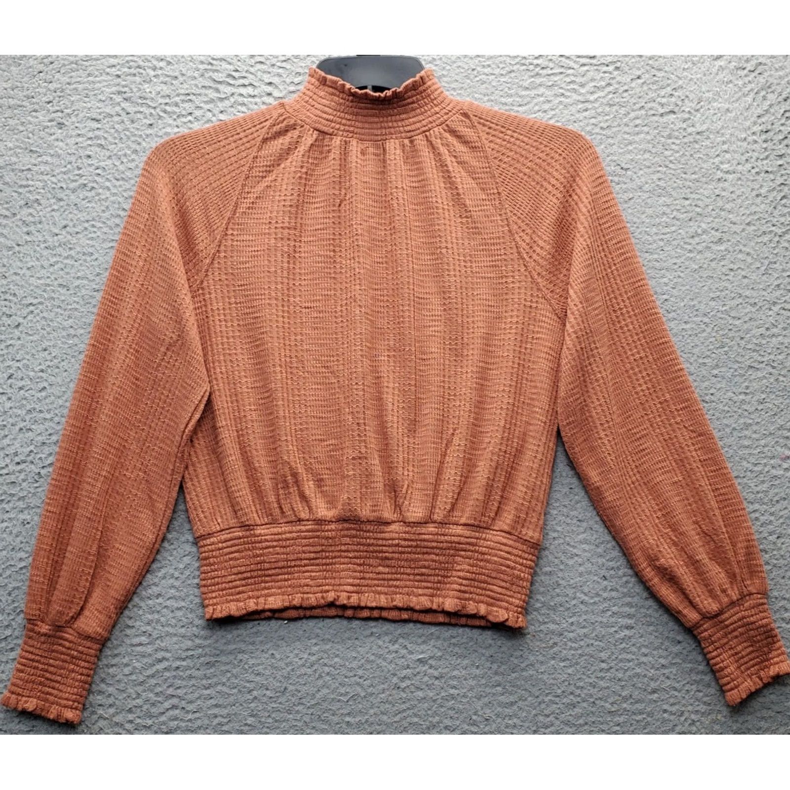 Free People Free People Cropped Top Womens XS Brown Mock Neck Button Back Long Sleeve Size XS / US 0-2 / IT 36-38 - 2 Thumbnail