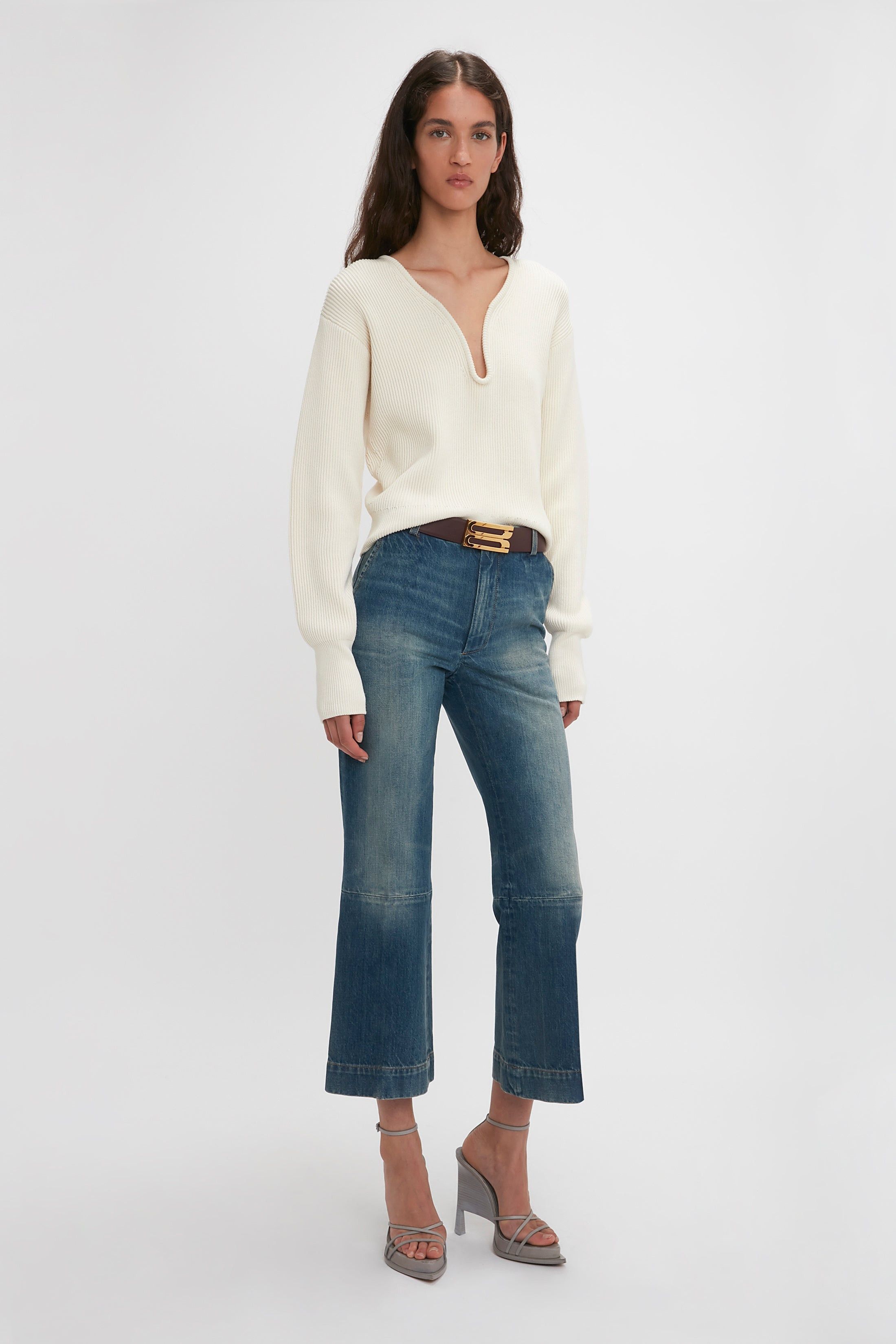 Victoria Beckham o1mle0525 Cropped Kick Jean Indigrey Wash in Blue Size 26" / US 2 / IT 38 - 3 Thumbnail