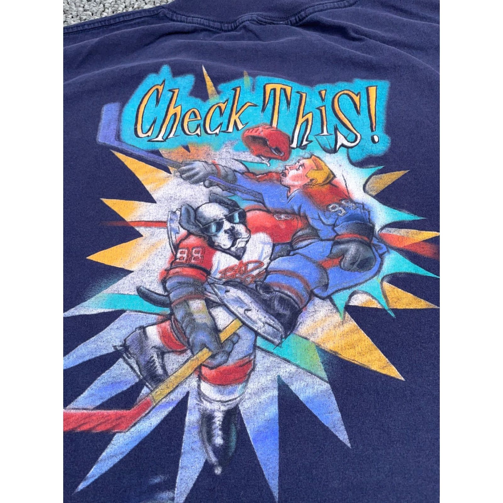 Big Dogs VTG Big Dogs Check This Hockey Print T-Shirt Adult 4X Dark Blue USA Made Mens Big 4X Cotton Graphic Print 90s Vintage Size US XXL / EU 58 / 5 - 5 Thumbnail