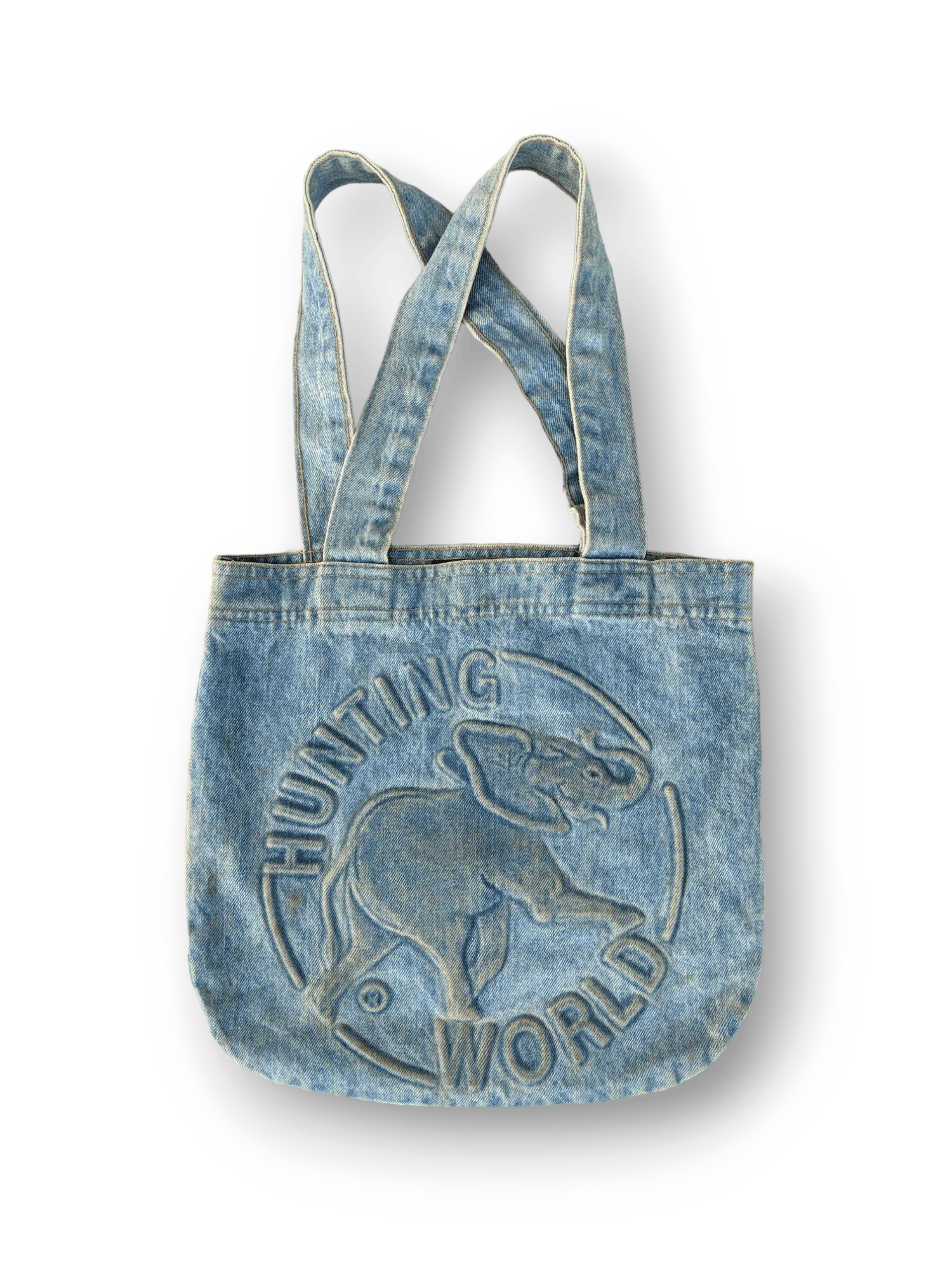 image of Made In USA x Vintage Hunting World Embossed Logo Denim Tote Bag in Blue Denim, Men's