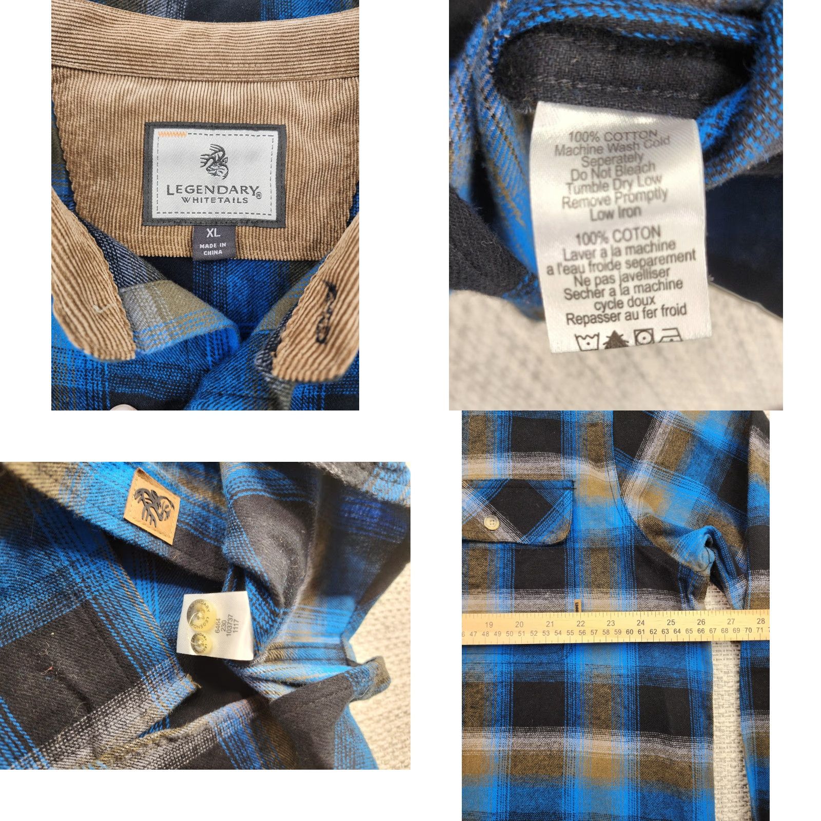 Vintage Legendary Whitetails Shirt Mens XL Blue Plaid Flannel Button-Down Shirt Size US XL / EU 56 / 4 - 8 Thumbnail
