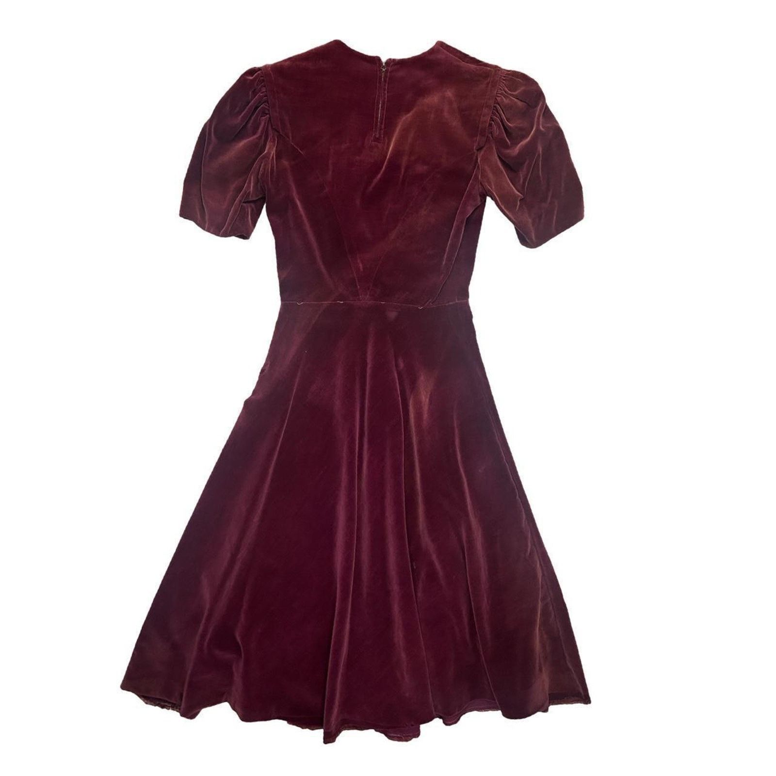 Vintage 40s vintage dress velvet maroon lanz originals of salzburg Size XS / US 0-2 / IT 36-38 - 2 Thumbnail