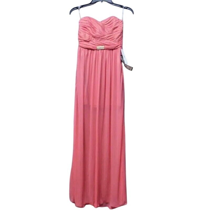 Other Teeze Me Junior’s Ruched Chiffon Sweetheart Gown, Guava Col Size ONE SIZE - 3 Thumbnail