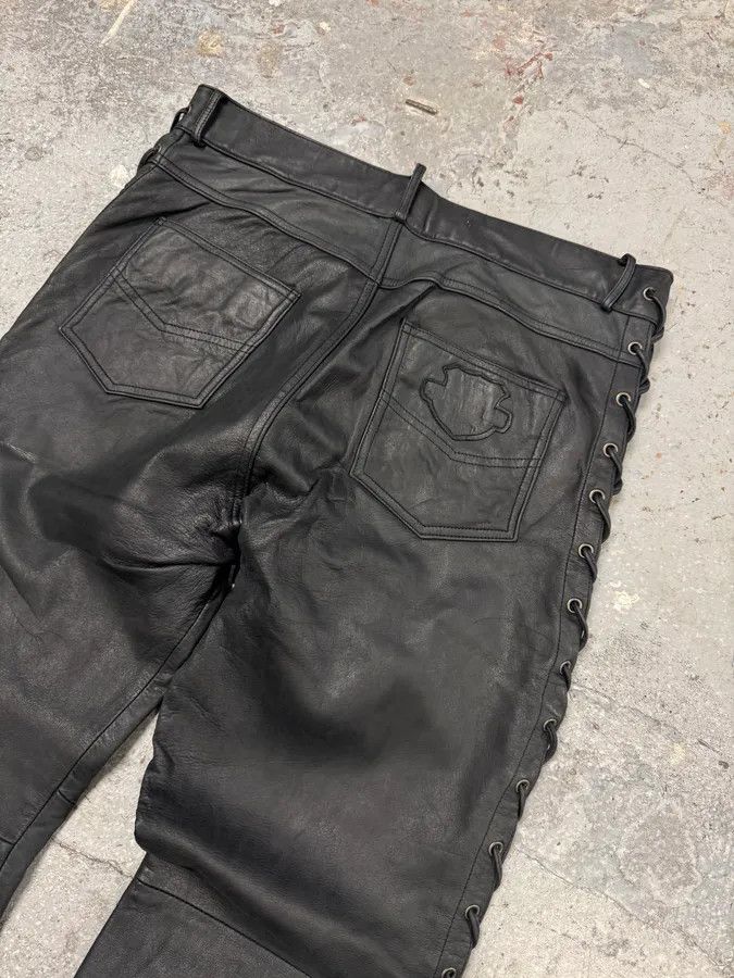 Vintage 1990s Archive Black Leather Laced Pants Size US 33 - 7 Thumbnail