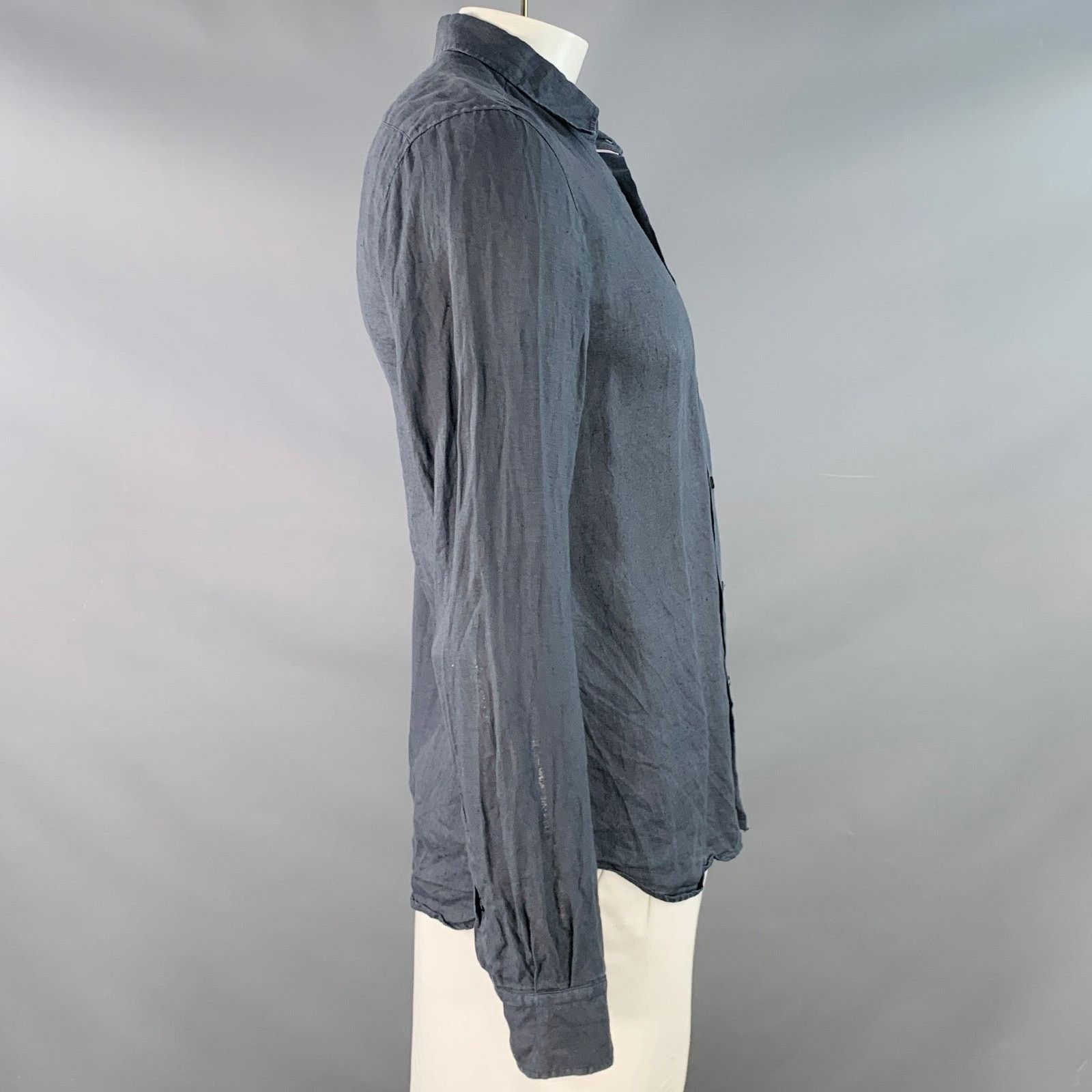 C.P. Company Grey Linen One Pocket Spread Collar Long Sleeve Shirt Size US L / EU 52-54 / 3 - 2 Thumbnail