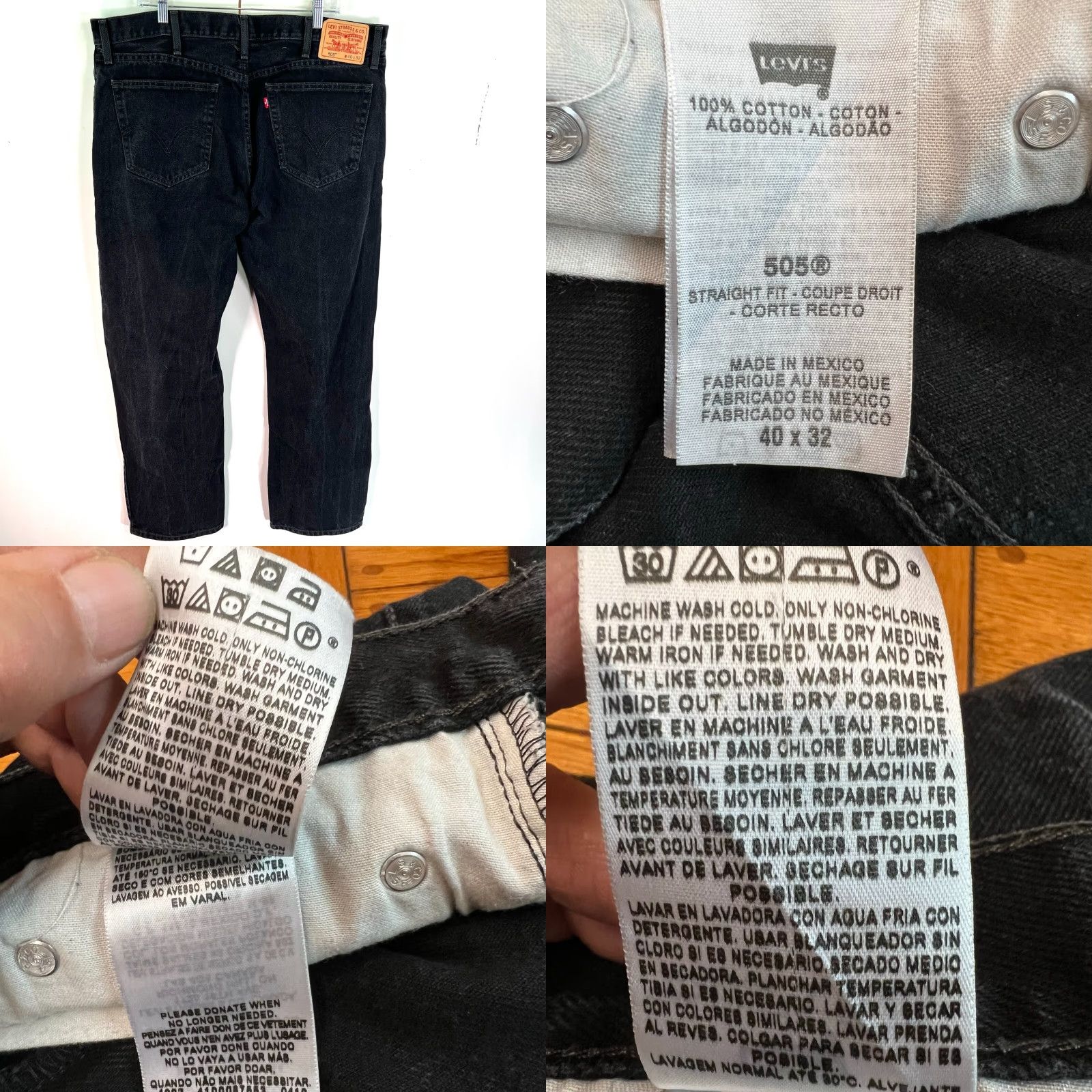 Levi's Levi's 505 Straight Fit Denim Jeans Mens Size 40 Black 40X32 - Levi's - Jeans - Regular - 5-Pocket Design - Dark Wash - USA Theme - 90s - Mens Size US 40 / EU 56 - 8 Thumbnail
