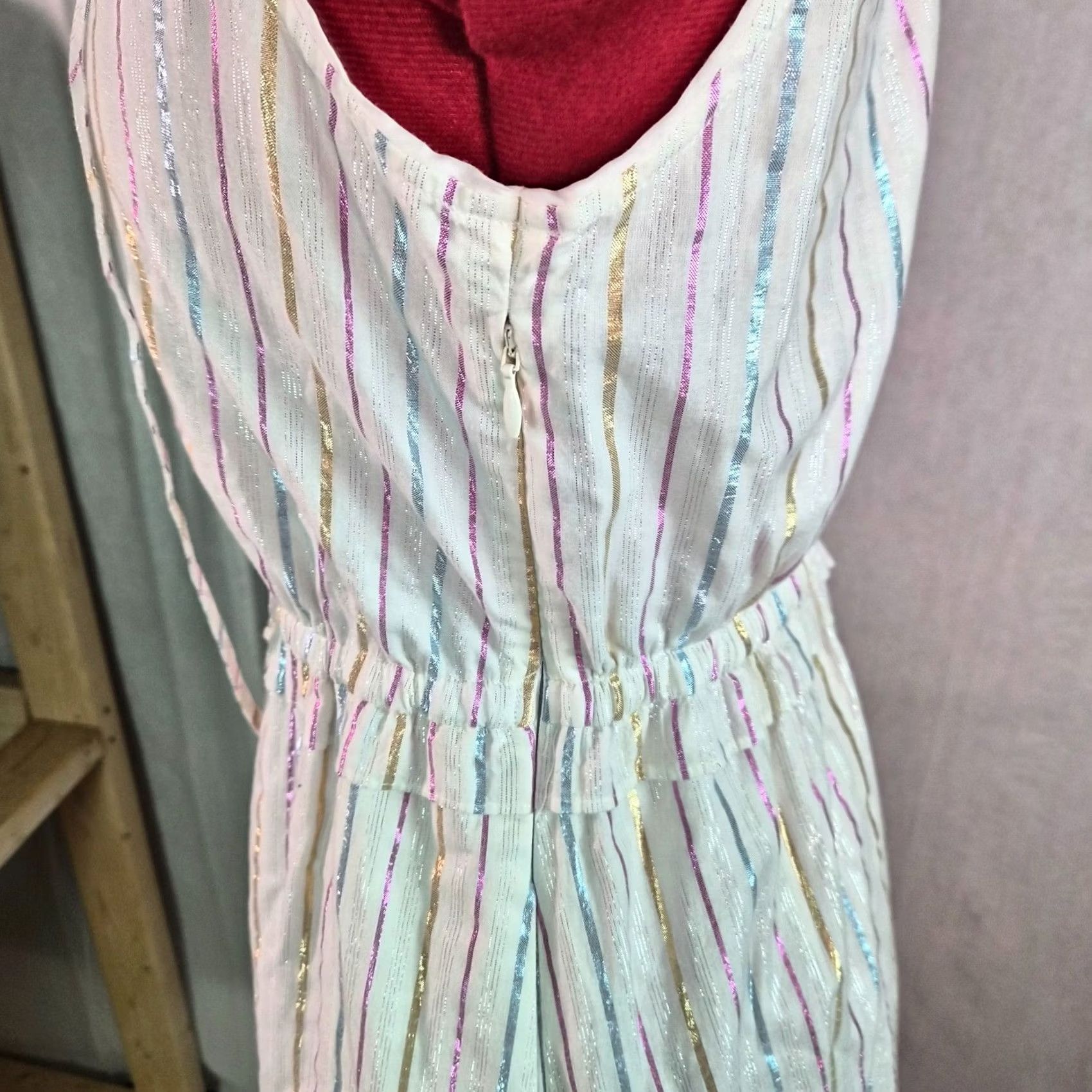 J.Crew J.CREW Womrns Dress Midi White Metallic Striped Size 2 Tie-front Sundress Casual Classic Preppy Summer Spring Size XS / US 0-2 / IT 36-38 - 4 Thumbnail