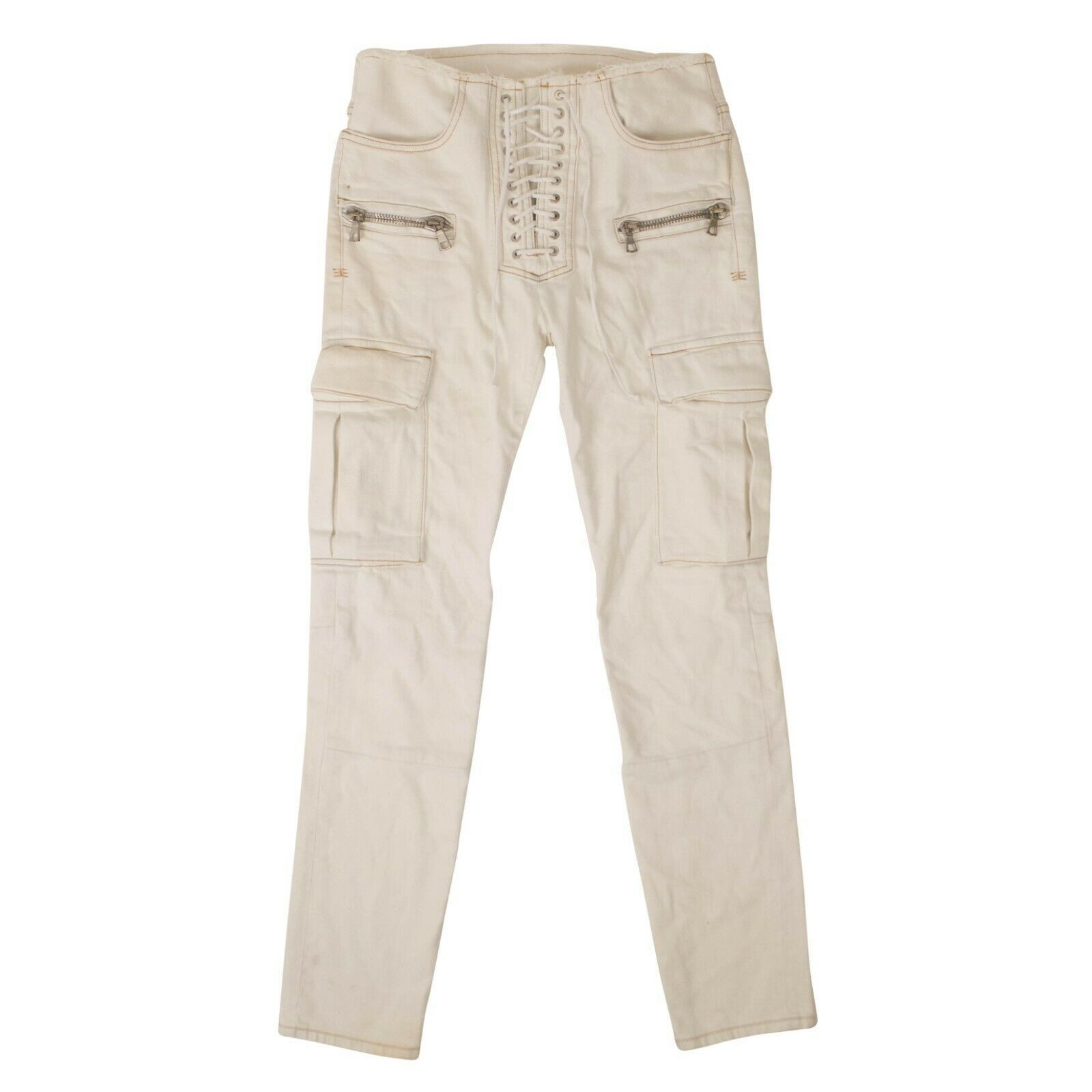 image of Unravel Project White Denim Tie Up Jeans Size 24, Women's