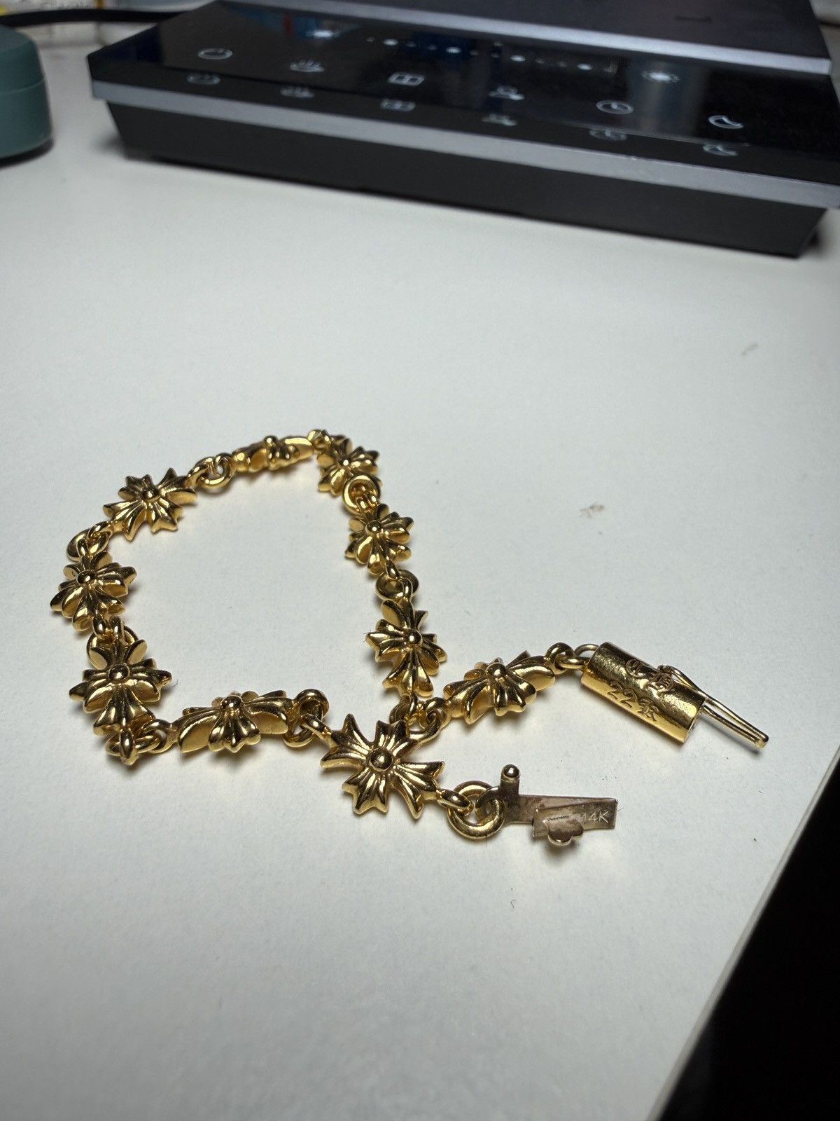 Chrome Hearts Chrome Hearts Gold Tiny E Cross Plus Bracelet Logo small Size ONE SIZE - 14 Thumbnail