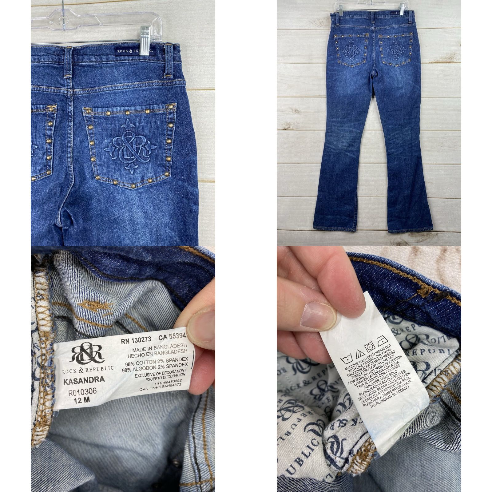 Vintage Rock & Republic Jeans 12 Blue Kasandra Bootcut 5-Pocket Distressed Denim Women’s XL-Size Size 32" / US 10 / IT 46 - 8 Thumbnail