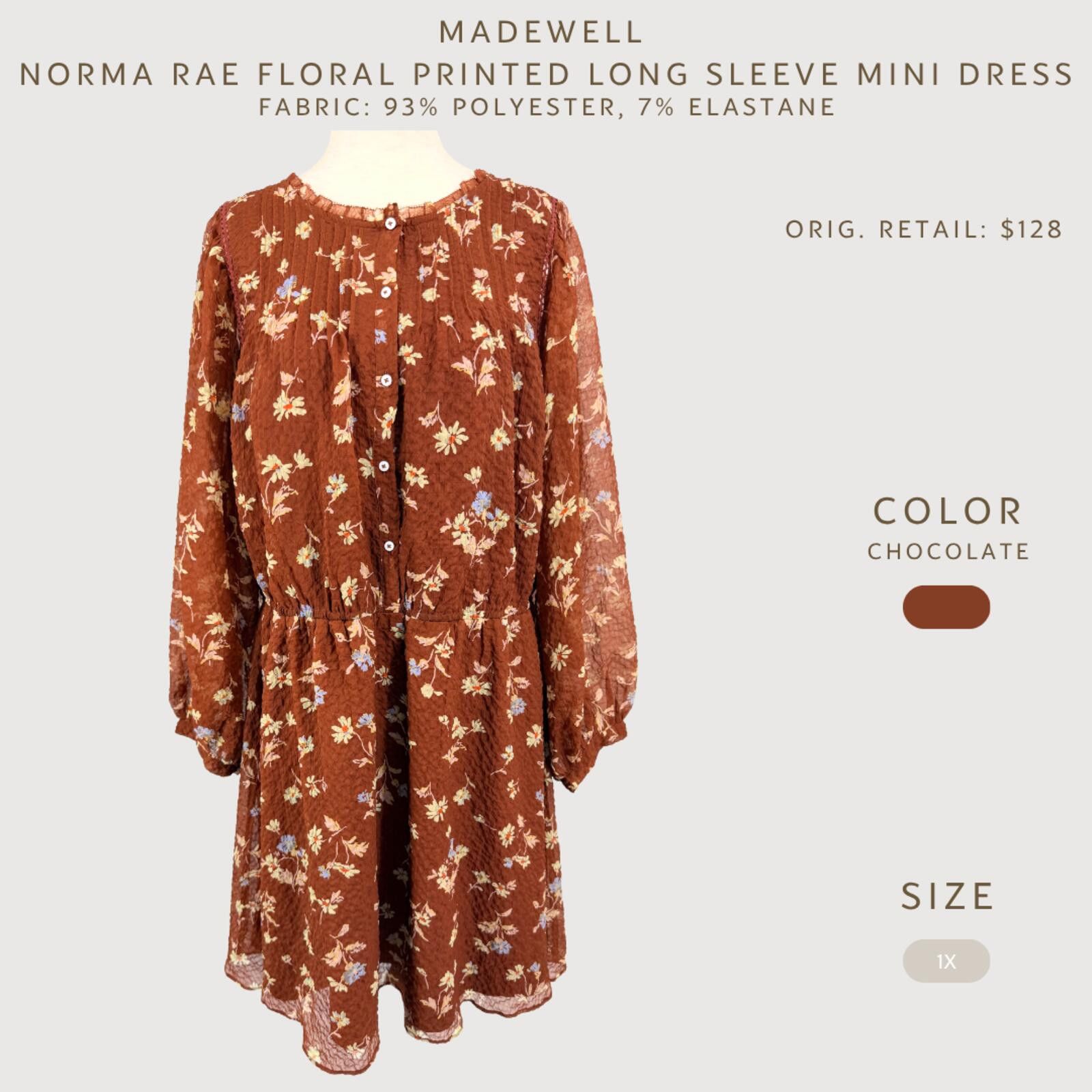 Madewell Madewell Floral Long Sleeve Mini Dress 1X Size XL / US 12-14 / IT 48-50 - 2 Thumbnail