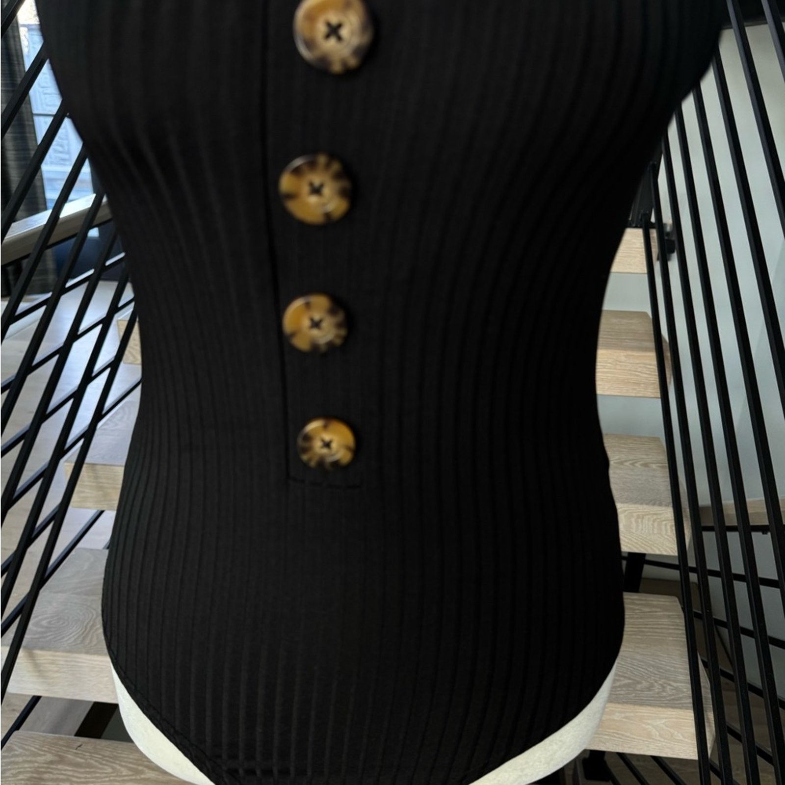 Other New Y2K Black Ribbed Swimsuit with Button Accents size XS Size XS / US 0-2 / IT 36-38 - 4 Thumbnail
