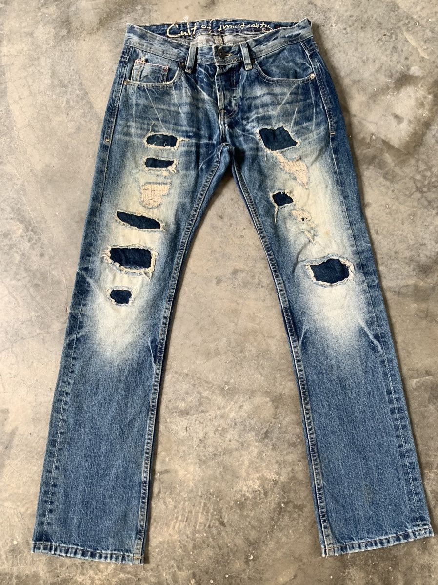 image of Cult Of Individuality x Momotaro Japan Sick Punk Thrashed Selvedge Jeans in Blue, Men's (Size 31)