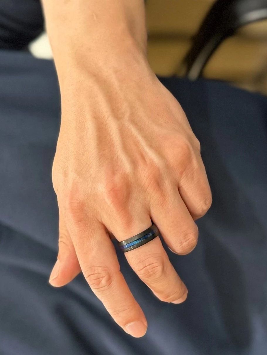 Other Tungsten Blue Wire Inlay 7mm Brushed Band Ring For Men Size ONE SIZE - 6 Thumbnail