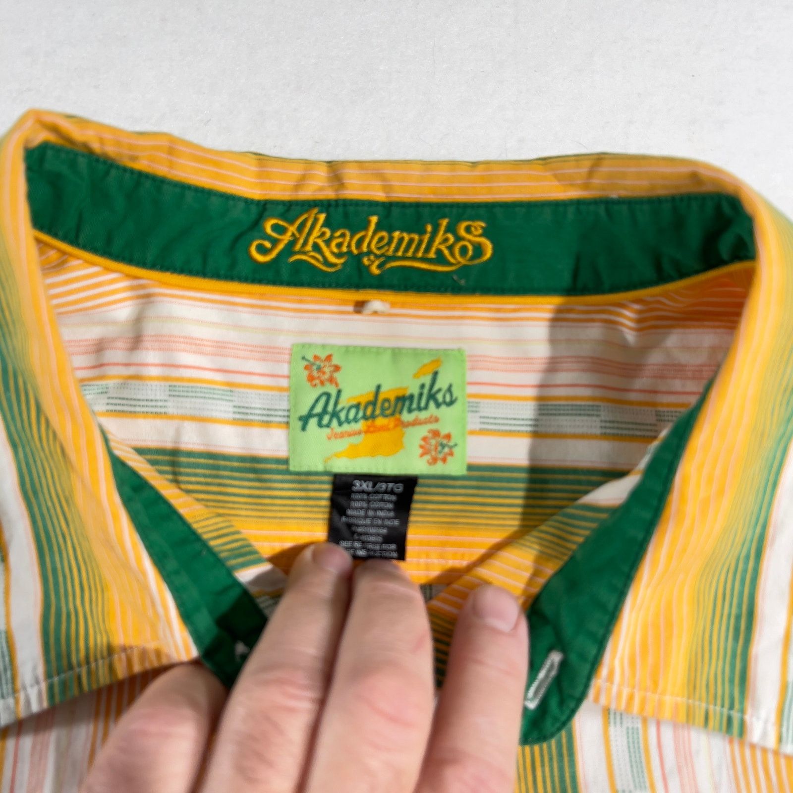Akademiks Akademiks Button Shirt Mens 3XL Green Yellow Stripe 90s XXXL Size US XXL / EU 58 / 5 - 4 Thumbnail