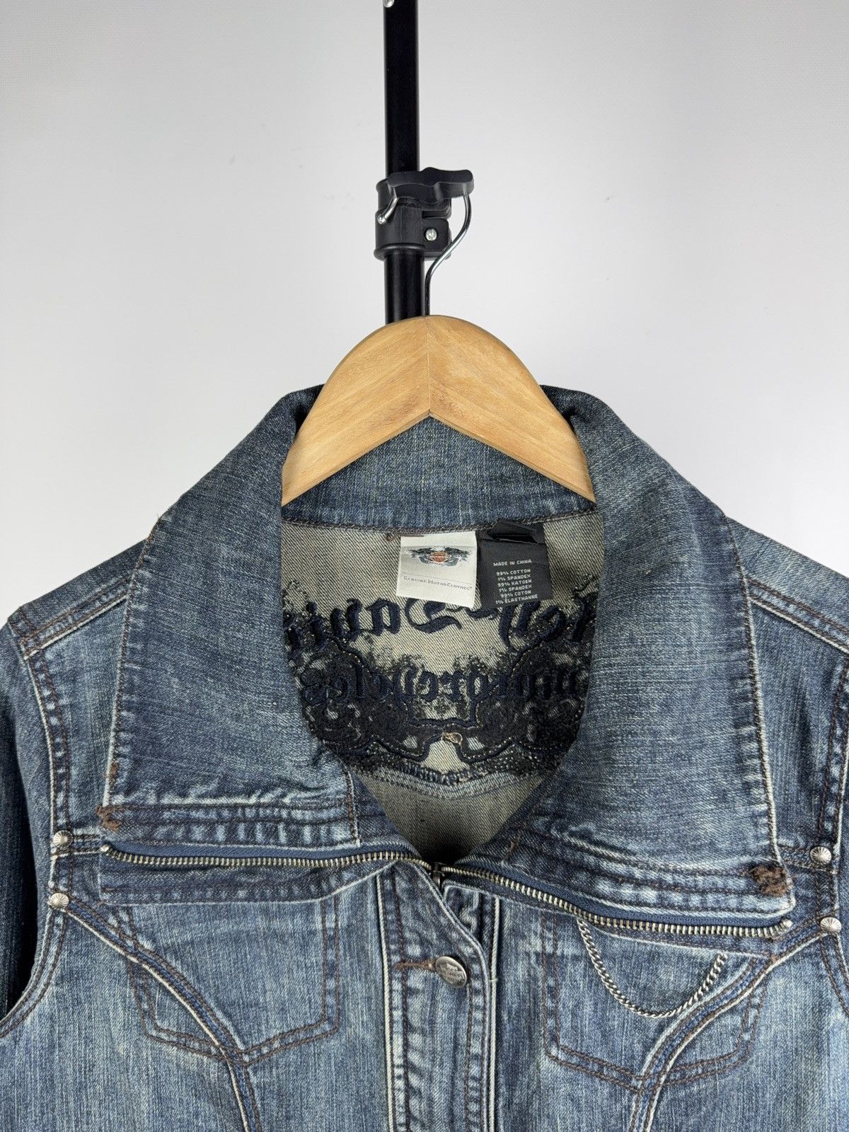Harley Davidson Vintage 00s Harley Davidson USA LOGO Denim Biker Jacket Size L / US 10 / IT 46 - 2 Thumbnail