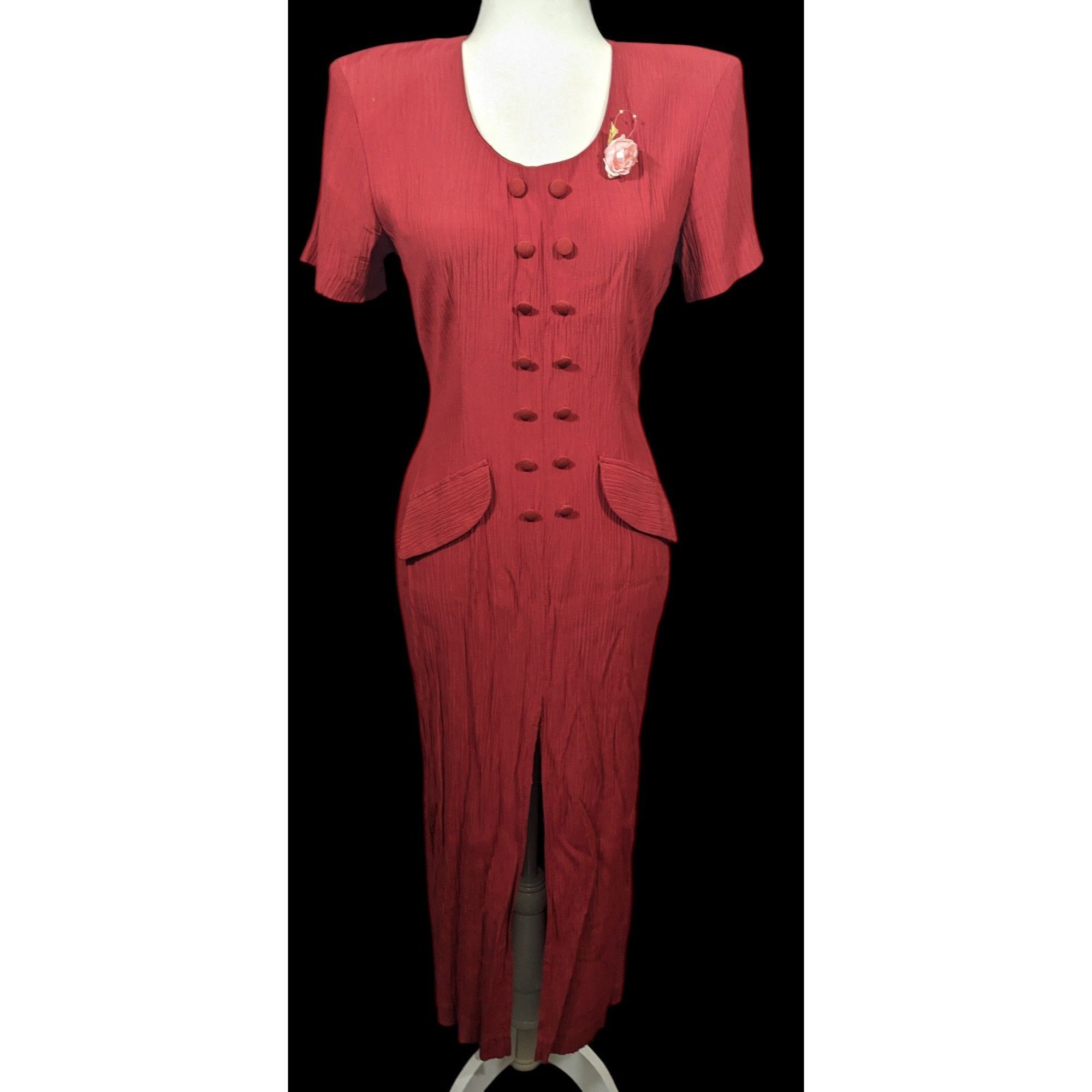 Other Vintage Marnie West Red Formal Split Front Midi Dress Size M / US 6-8 / IT 42-44 - 1 Thumbnail