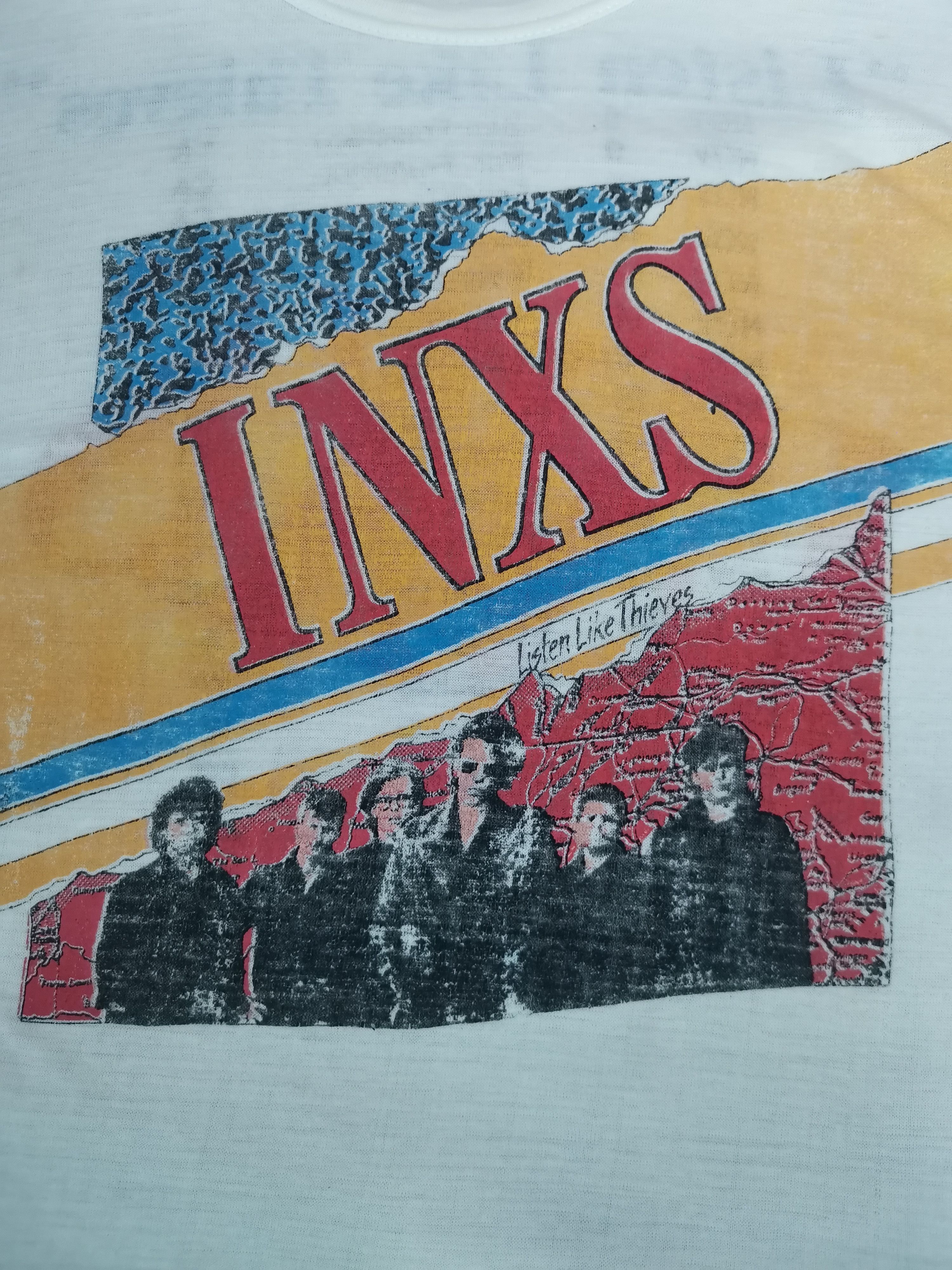 image of Vintage Inxs Tour 1985 Paper Thin Tee Listen Like Thieves in White, Men's (Size Small)