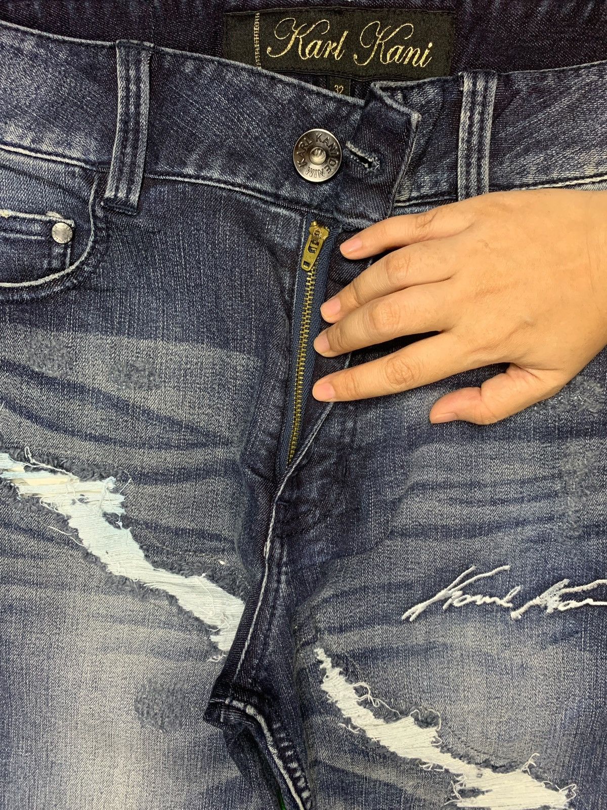 Japanese Brand × Karl Kani Vintage Japanese Karl Kani Faded Rip Slim Distressed Jeans Size US 32 / EU 48 - 3 Thumbnail