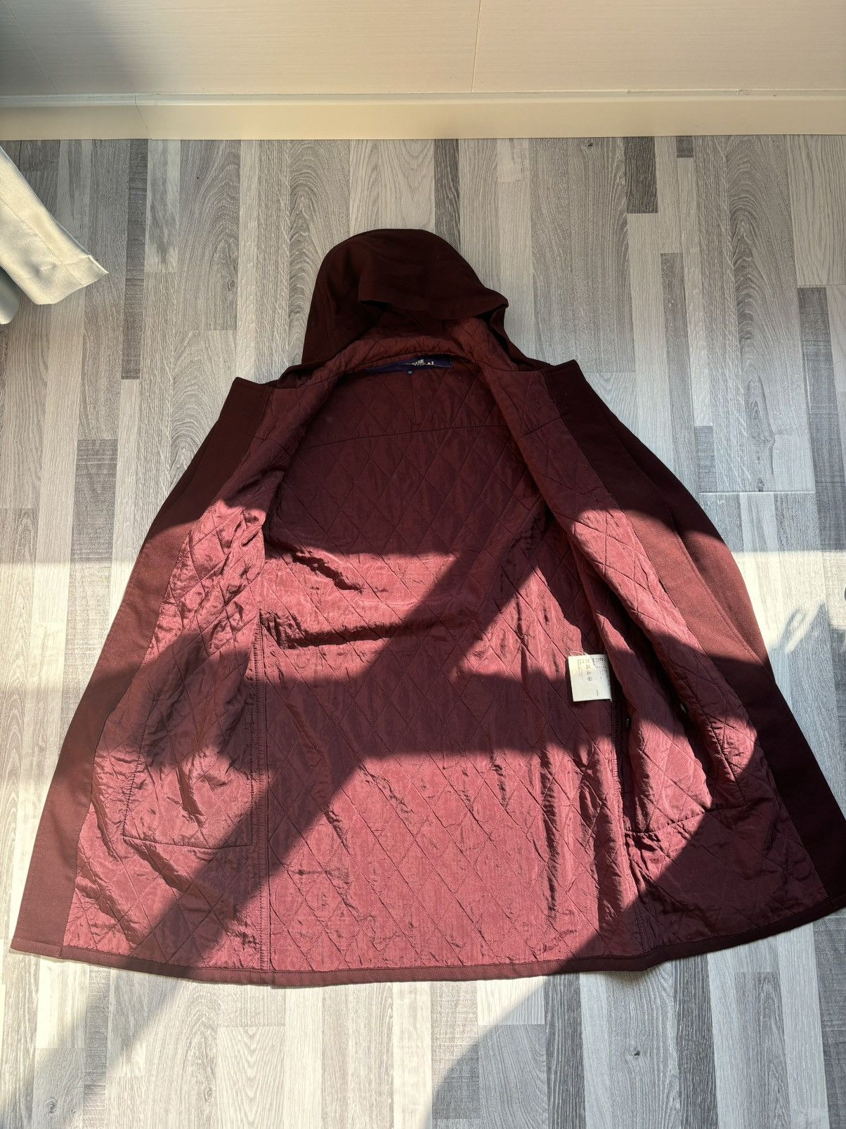 Comme des Garcons Junya Watanabe MAN AD2002 Wine Red Padded Hooded Duffle Coat Size US S / EU 44-46 / 1 - 3 Thumbnail