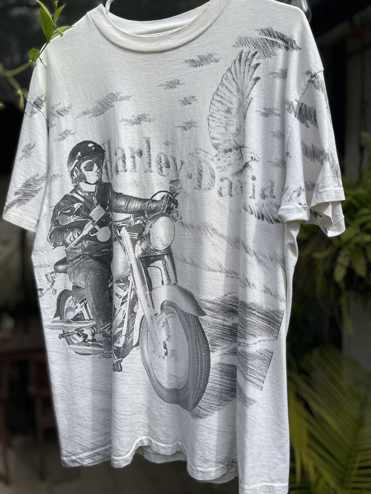 Image of Hanes x Harley Davidson Vintage 1990S Single Stitch Aop Harley Davidson Tee in White (Size XL)