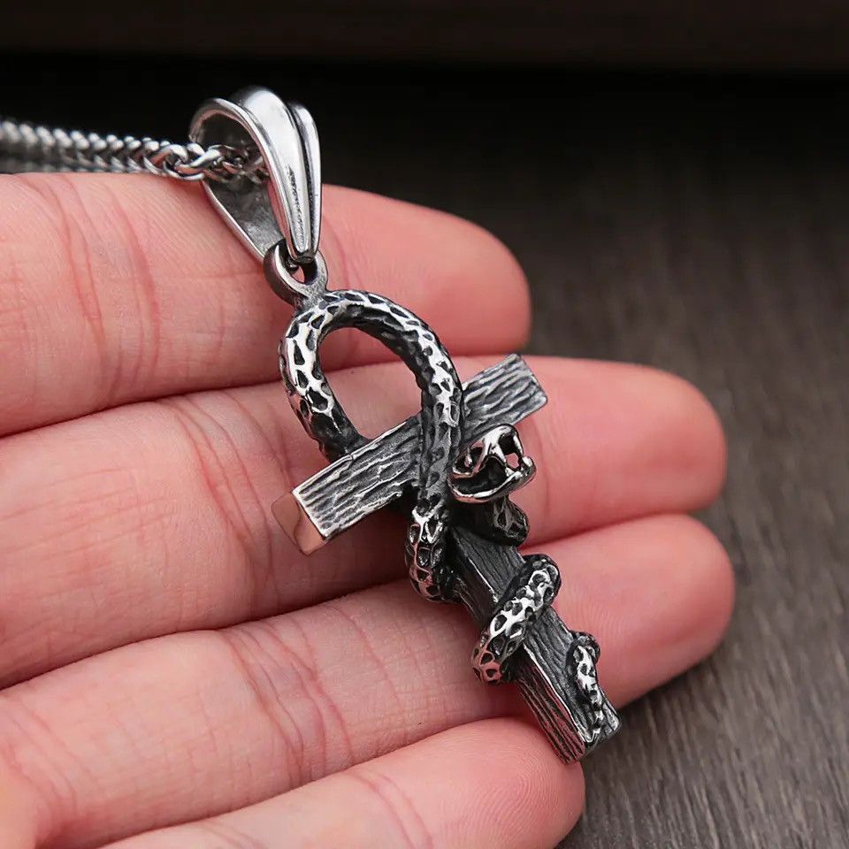 Jewelry Egyptian Cross Snake Pendant Necklace Size ONE SIZE - 1 Thumbnail