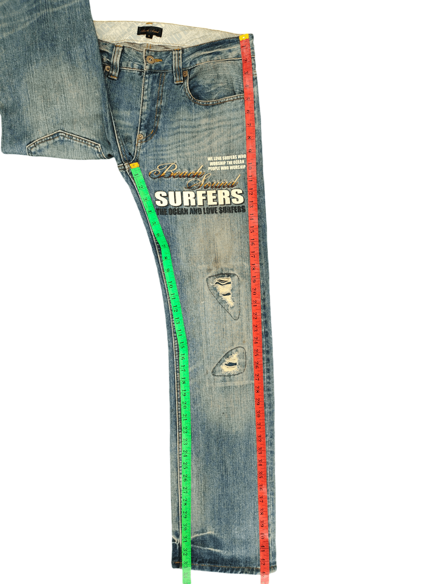 Hysteric Glamour × Undercover Japanese Beach Sound Embroidered Distress Jeans Undercover Size US 32 / EU 48 - 8 Thumbnail